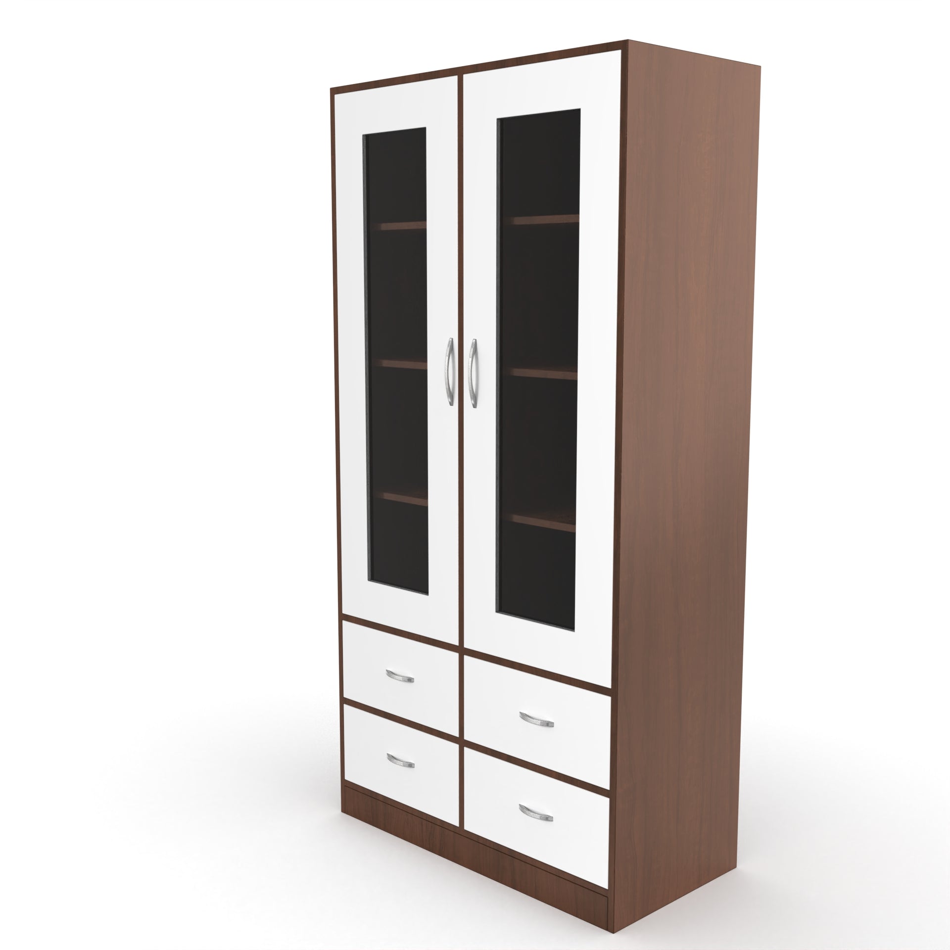 Mia Bookshelf With Door and Drawers - Brazilian walnut and Frosty white - Neehv Home