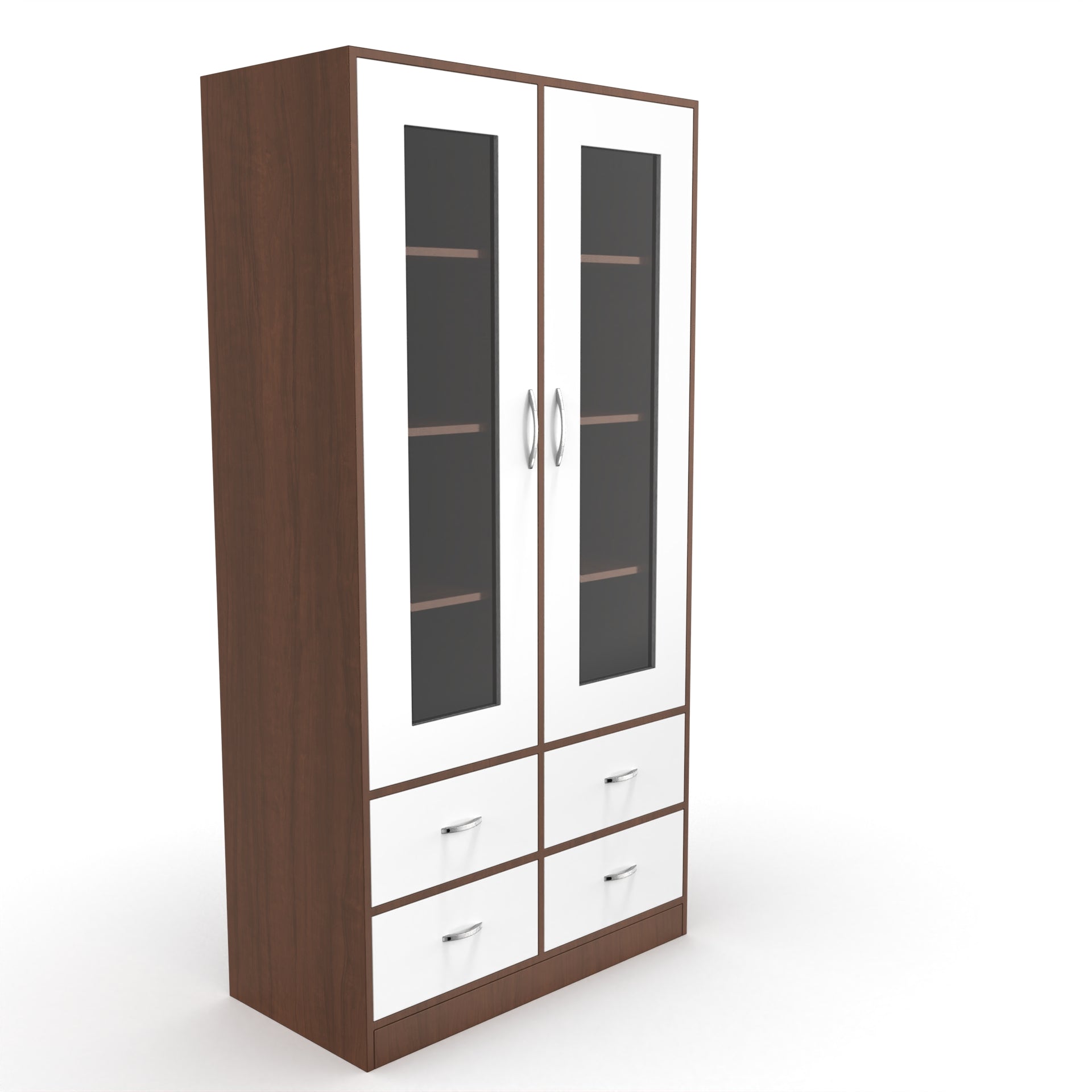 Mia Bookshelf With Door and Drawers - Brazilian walnut and Frosty white - Neehv Home