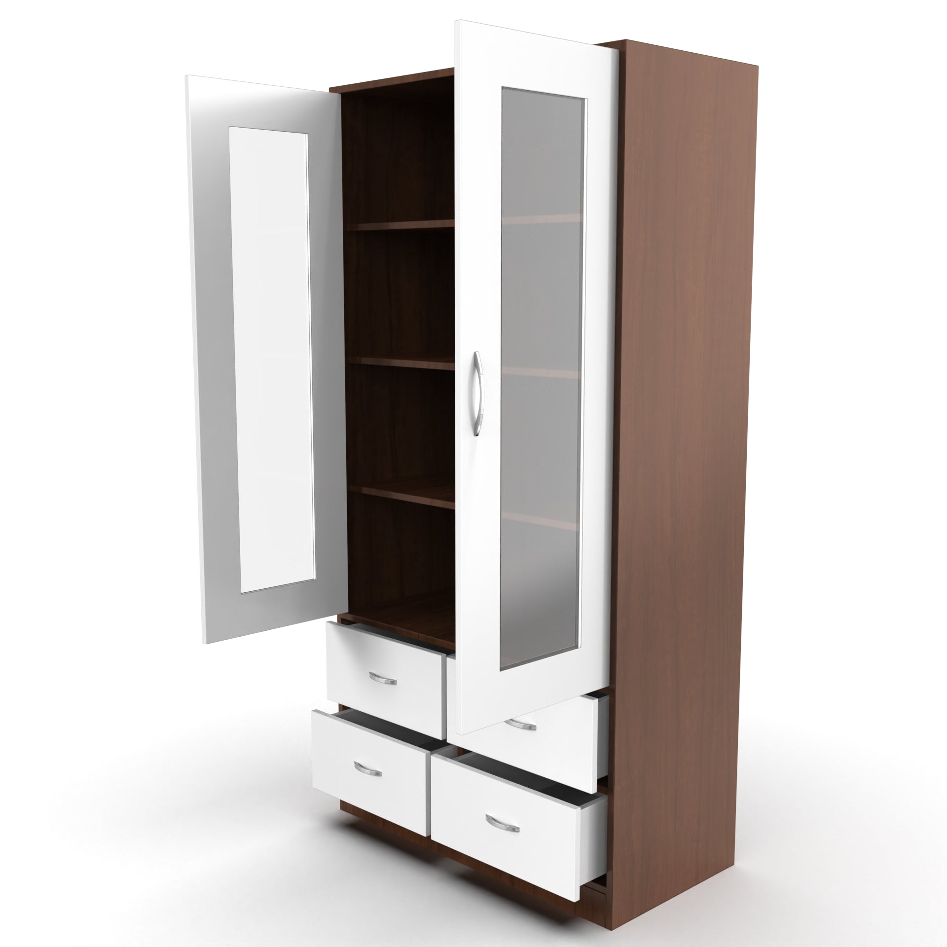 Mia Bookshelf With Door and Drawers - Brazilian walnut and Frosty white - Neehv Home