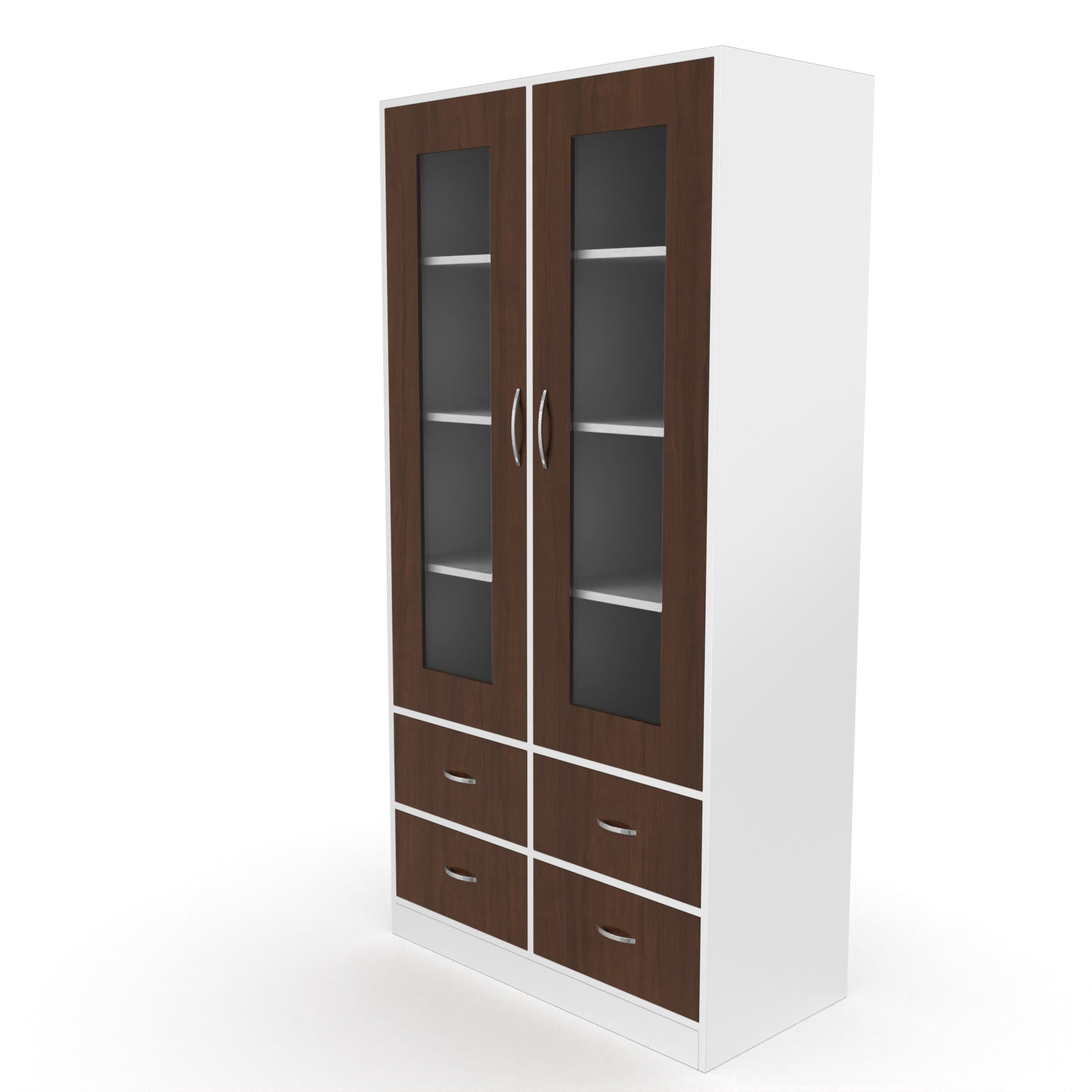 Mia Bookshelf With Door and Drawers - Brazilian walnut and Frosty white - Neehv Home