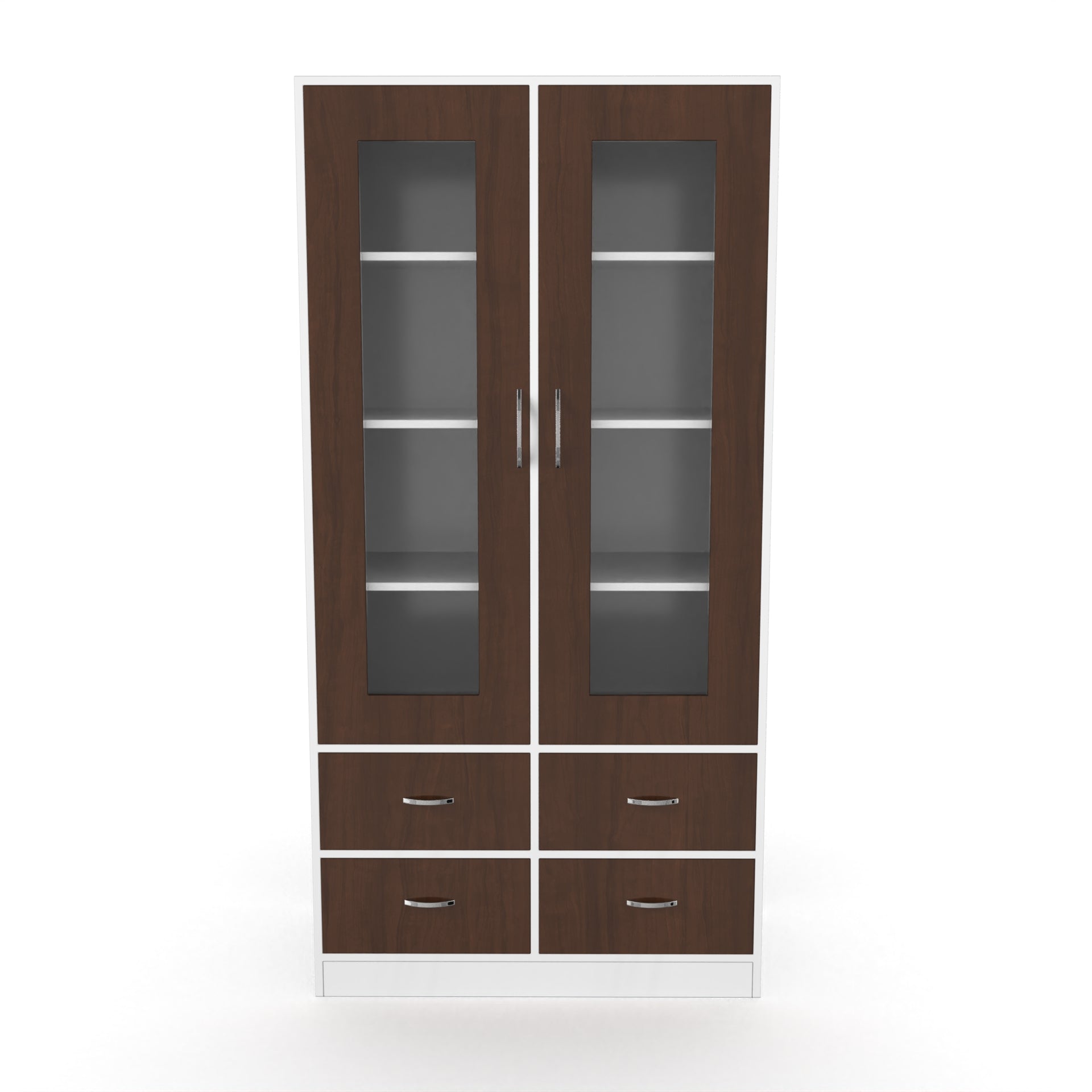 Mia Bookshelf With Door and Drawers - Brazilian walnut and Frosty white - Neehv Home