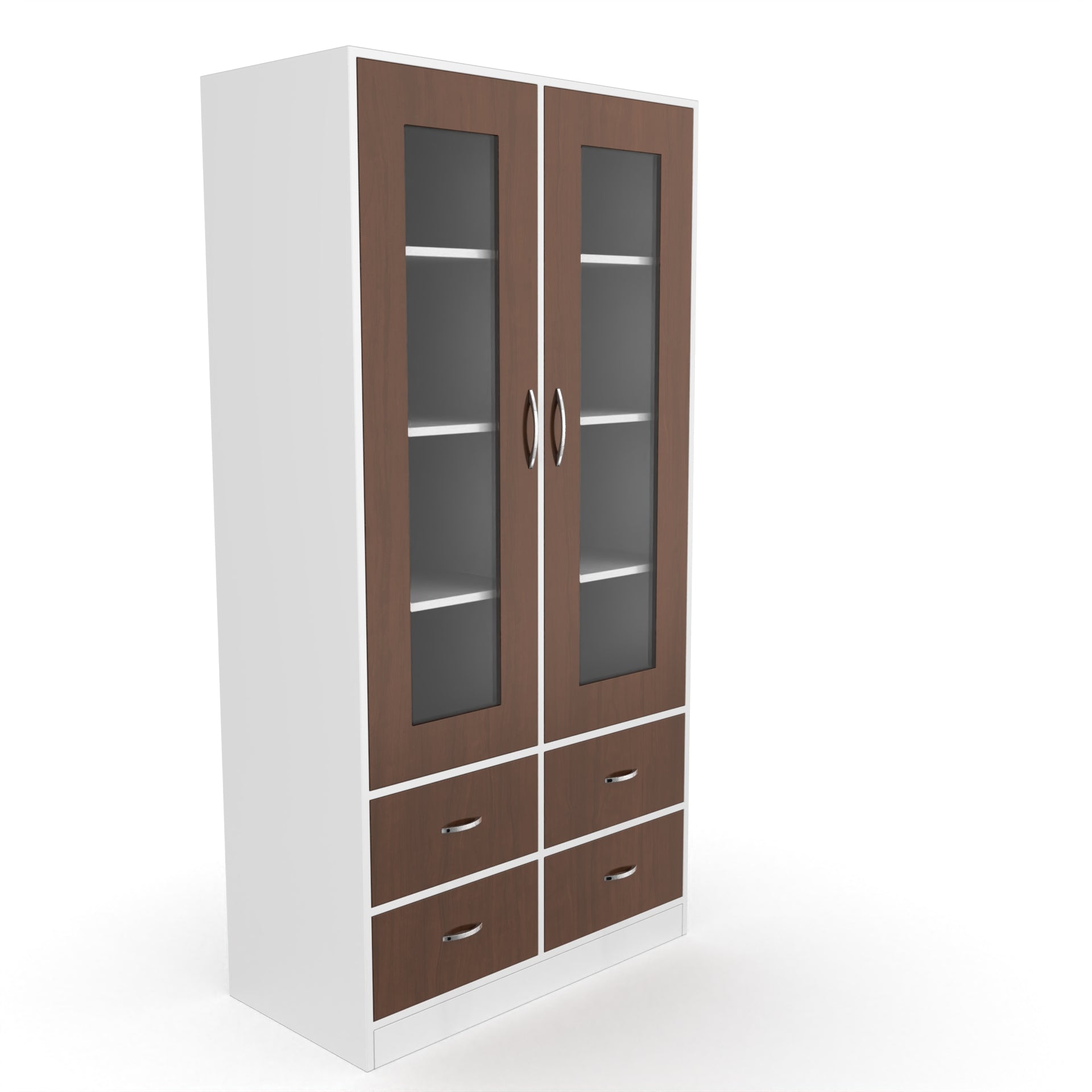 Mia Bookshelf With Door and Drawers - Brazilian walnut and Frosty white - Neehv Home