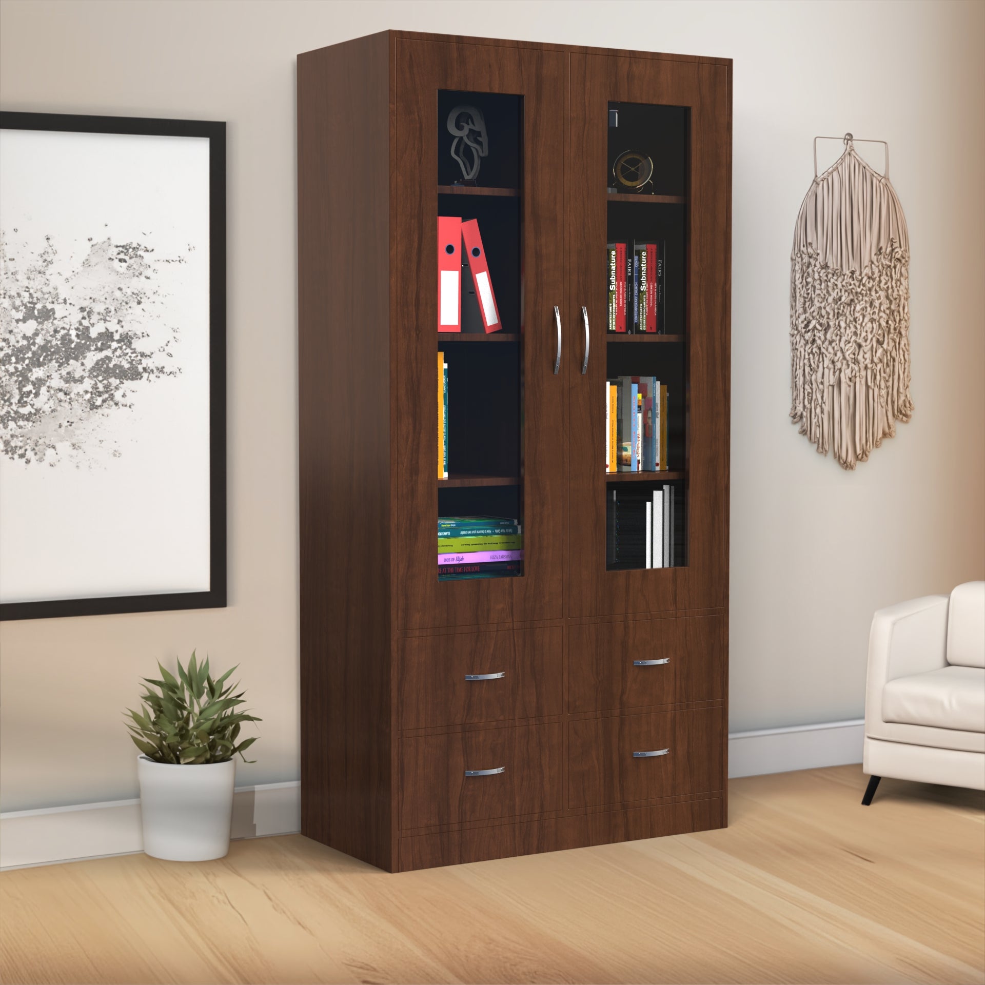 Mia Bookshelf With Door and Drawers - Brazilian walnut - Neehv Home