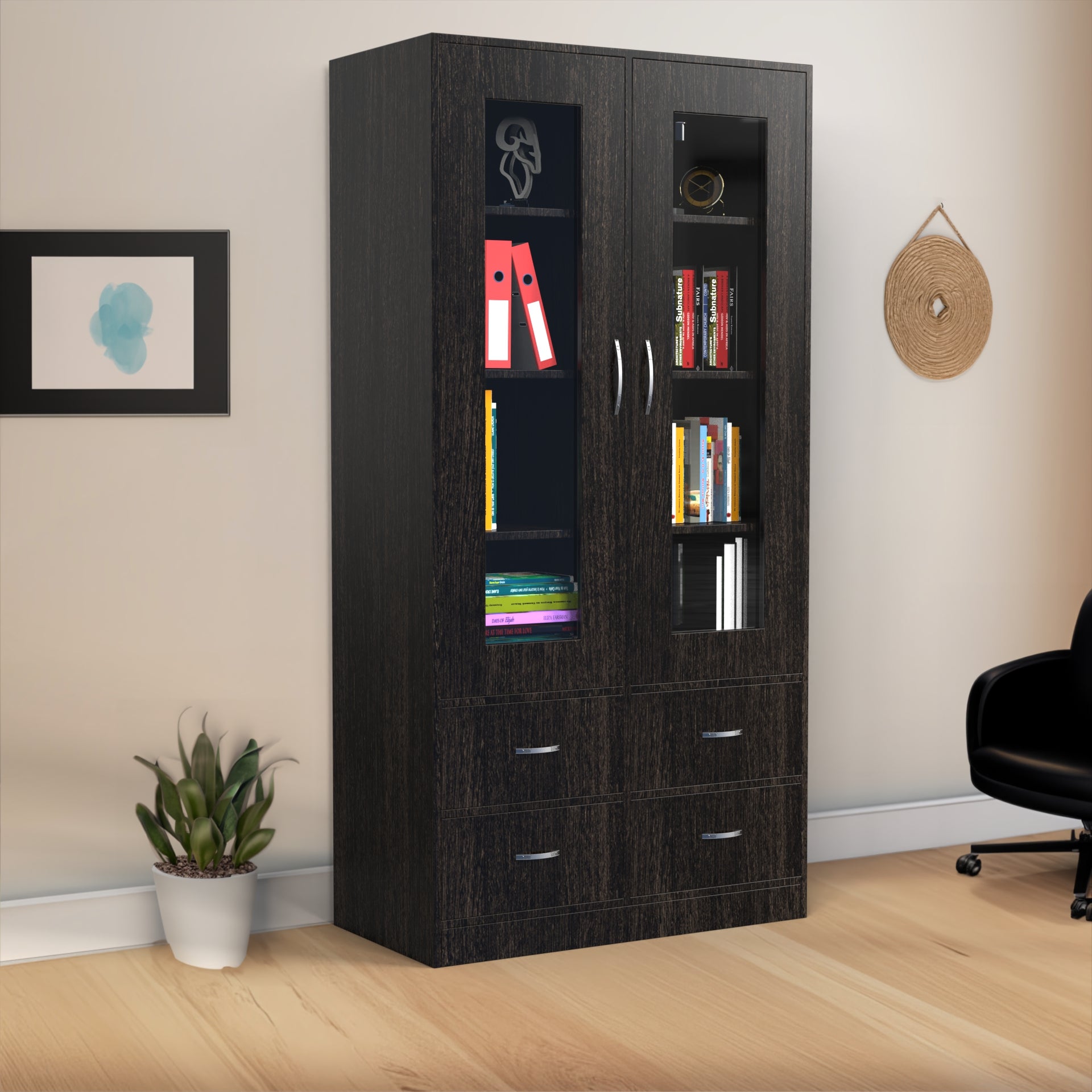 Mia Bookshelf With Door and Drawers - Wenge - Neehv Home