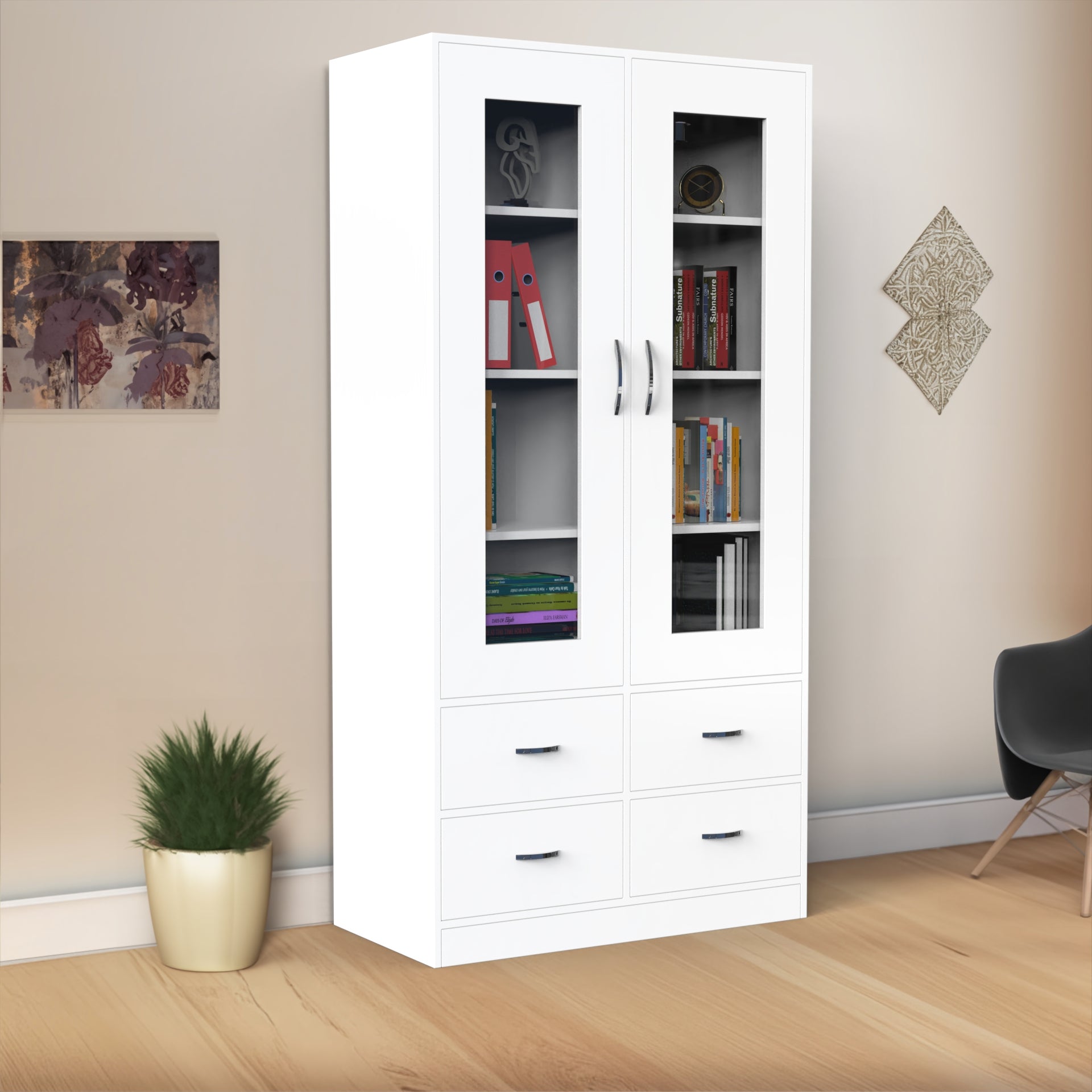 Mia Bookshelf With Door and Drawers - Frosty white - Neehv Home