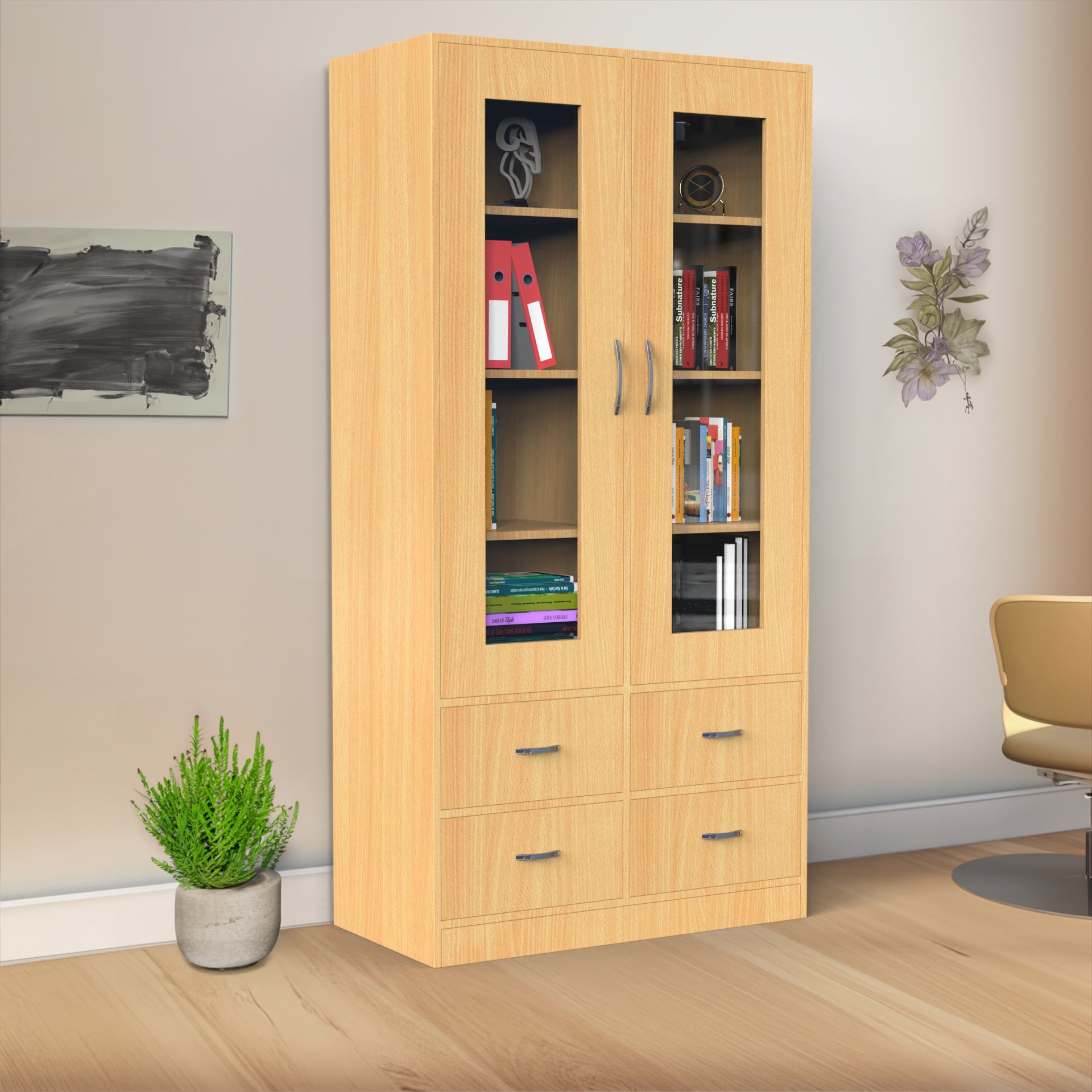 Mia Bookshelf With Door and Drawers - Bavarian beech - Neehv Home