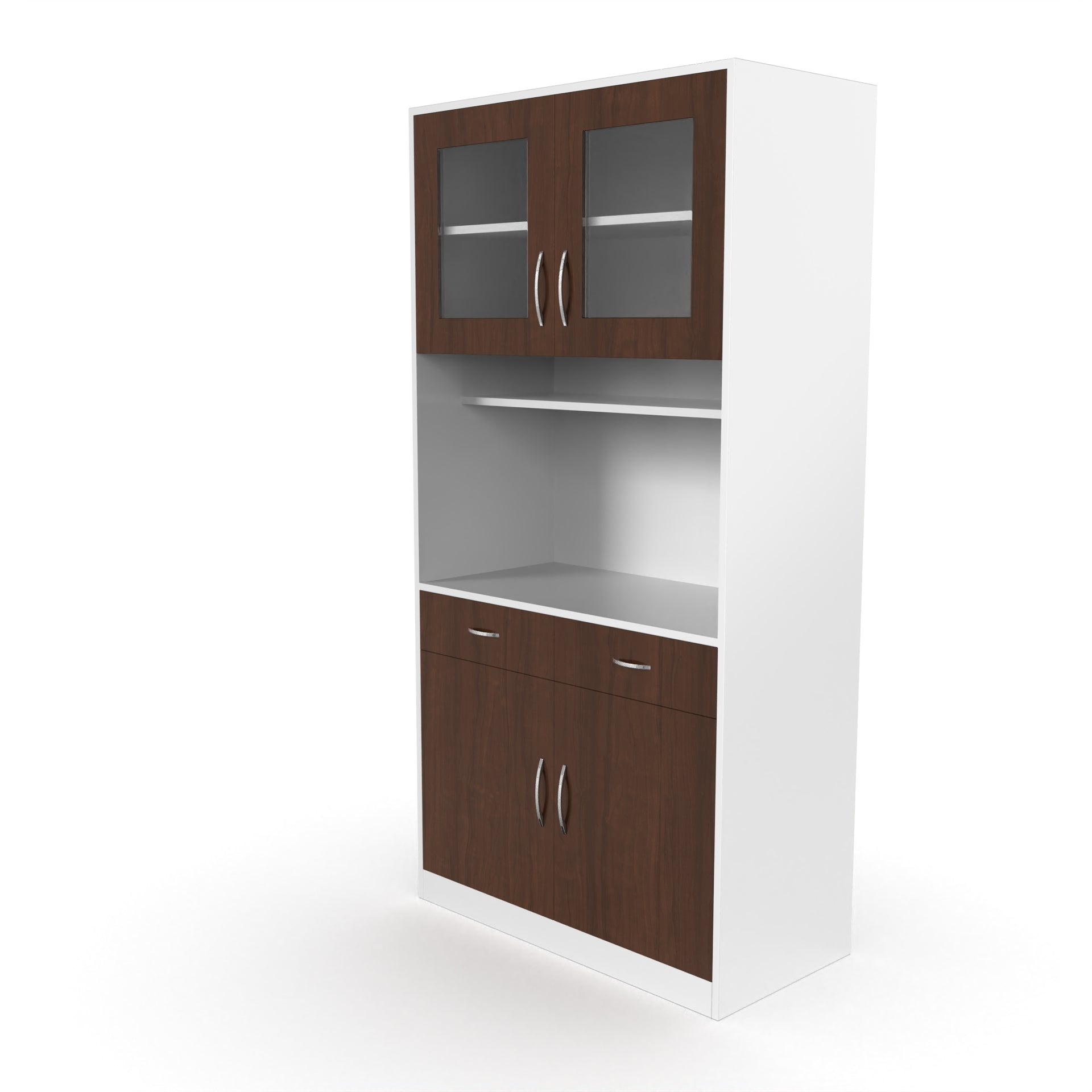 Elle Crockery Unit - Frosty White and Brazilian Walnut - Neehv Home