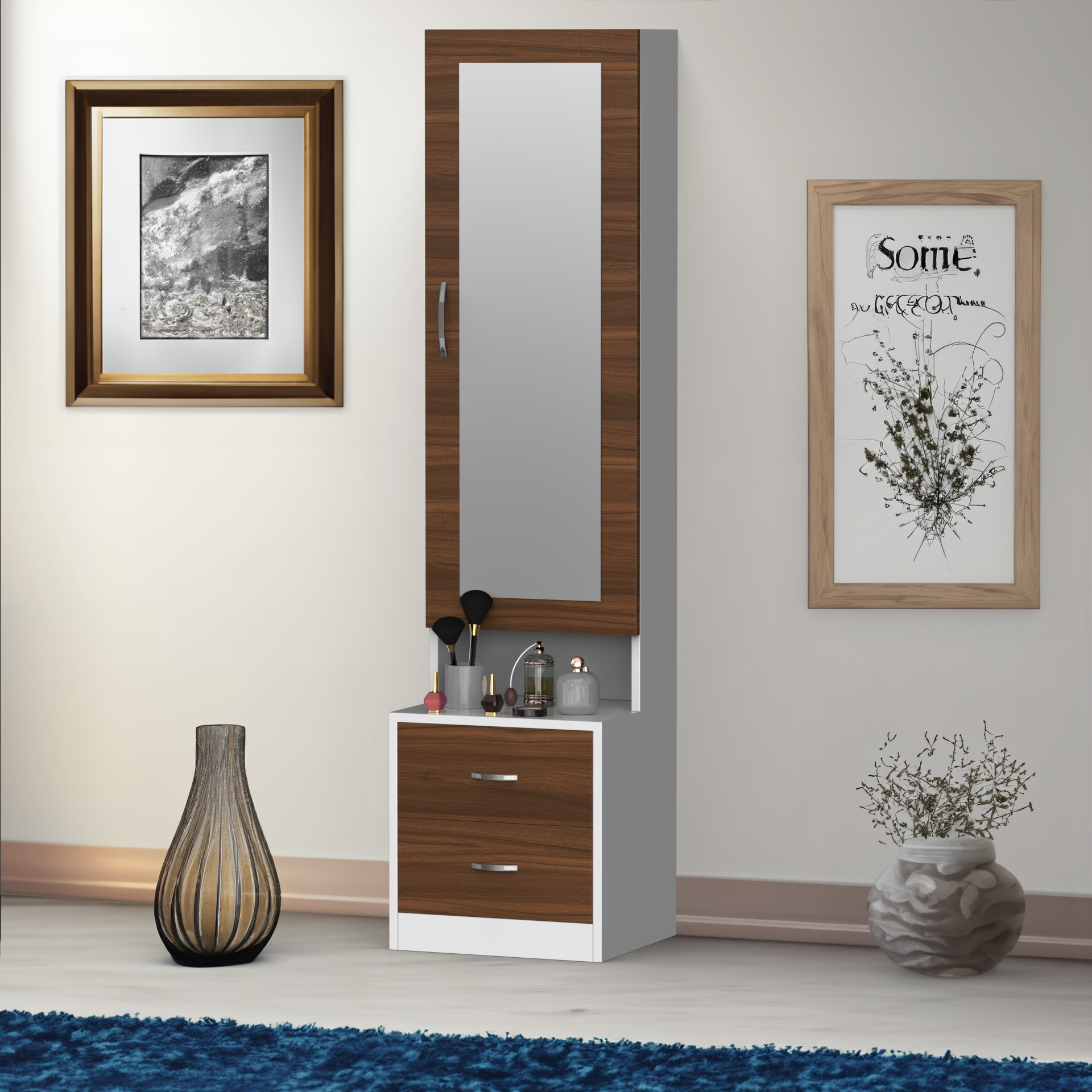 Jasmine Dressing Table With Storage - Classic Walnut and Frosty white - Neehv Home