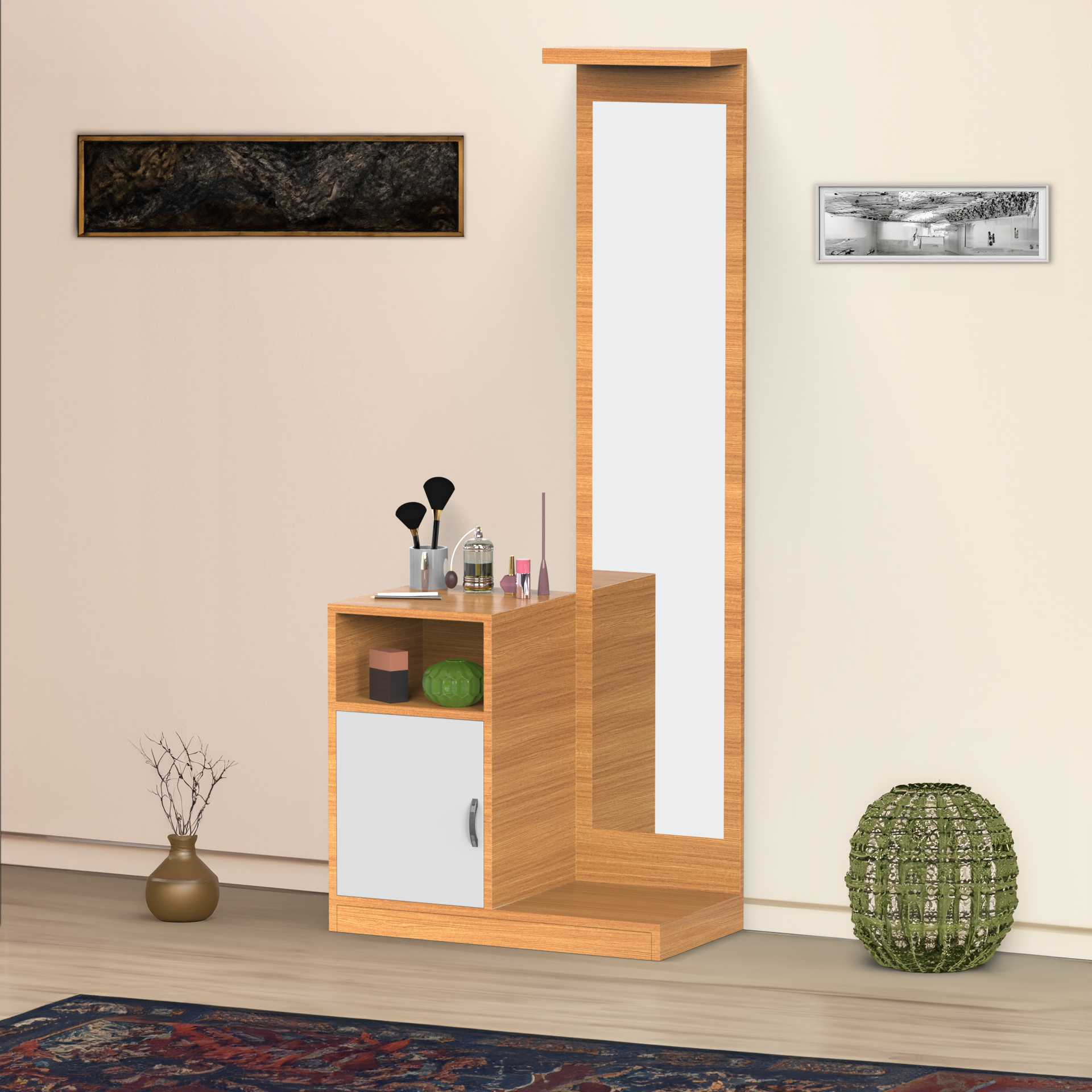 Primrose Dressing Table With Storage Cabinet - Bavarian beech and Frosty white - Neehv Home