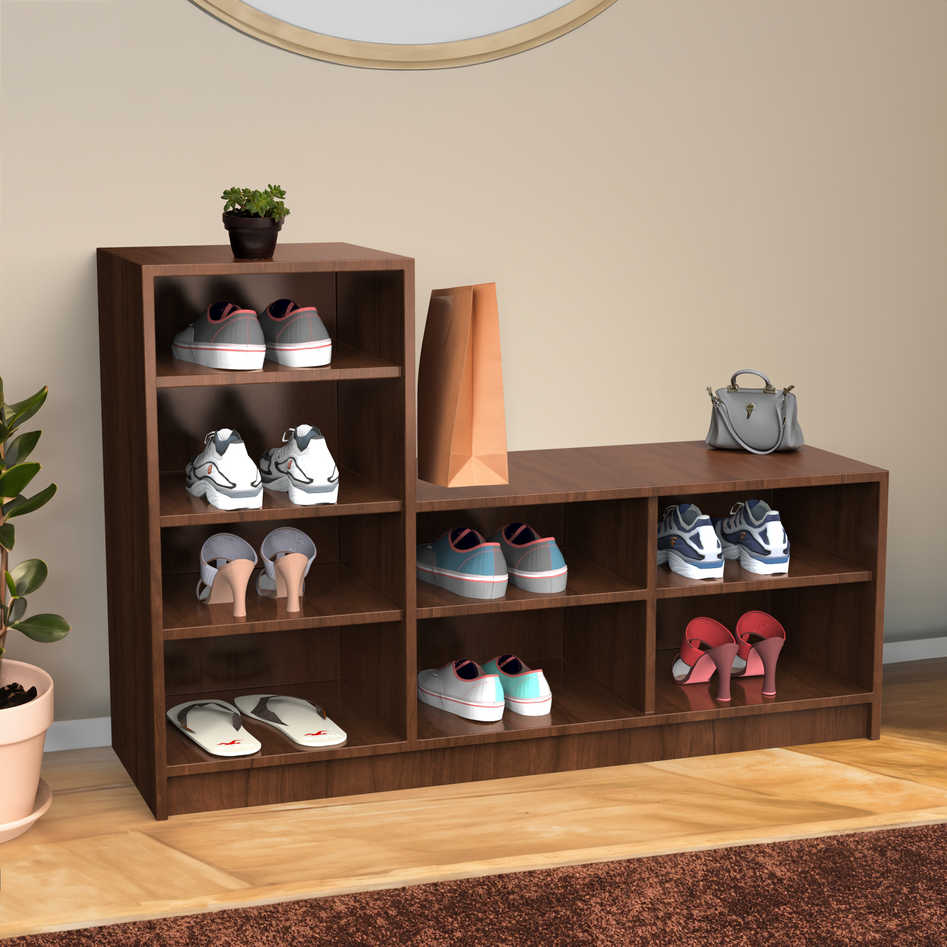 Bolt L-Shaped Shoe Rack - Brazilian walnut - Neehv Home