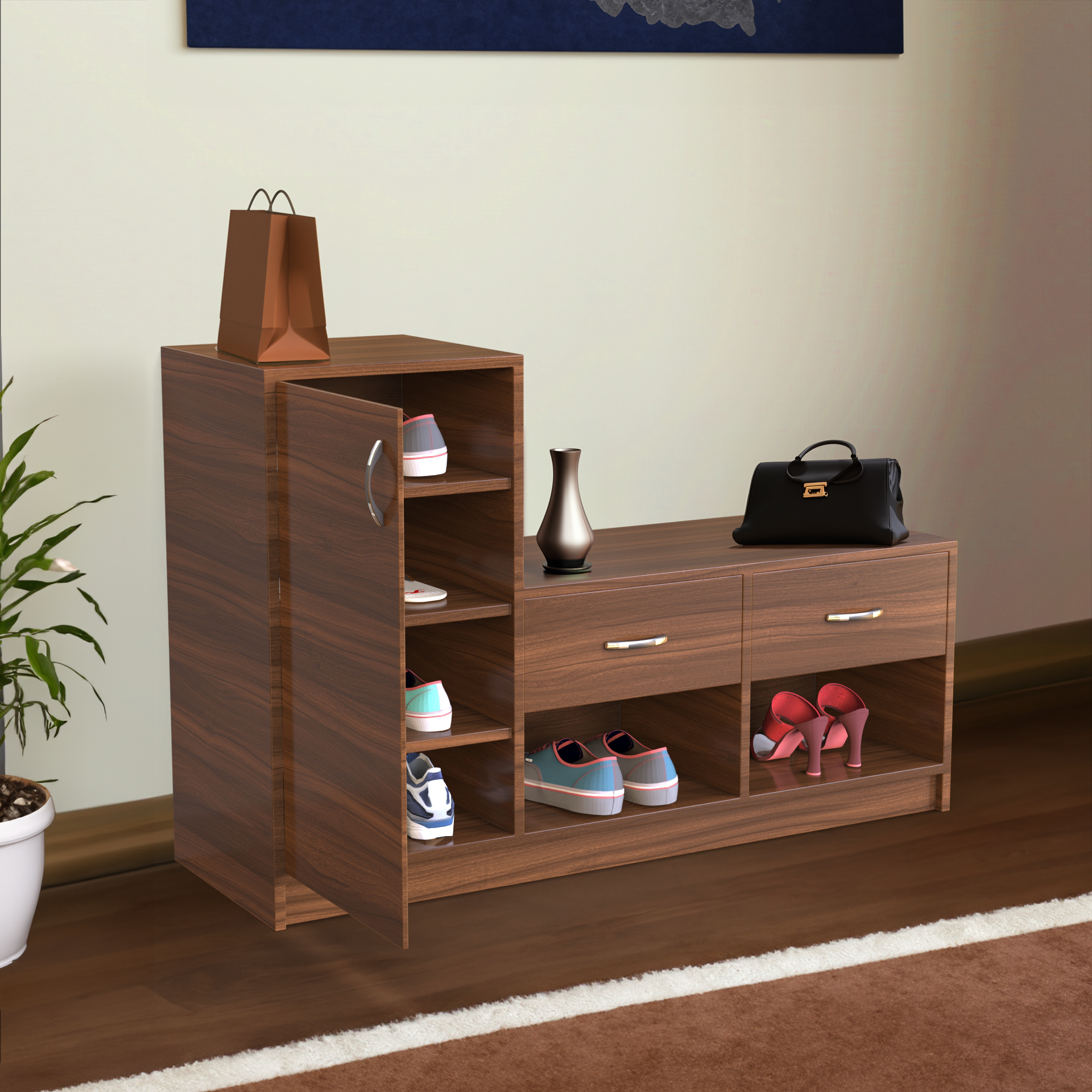 Leap Shoe Cabinet with Drawers Classic Walnut