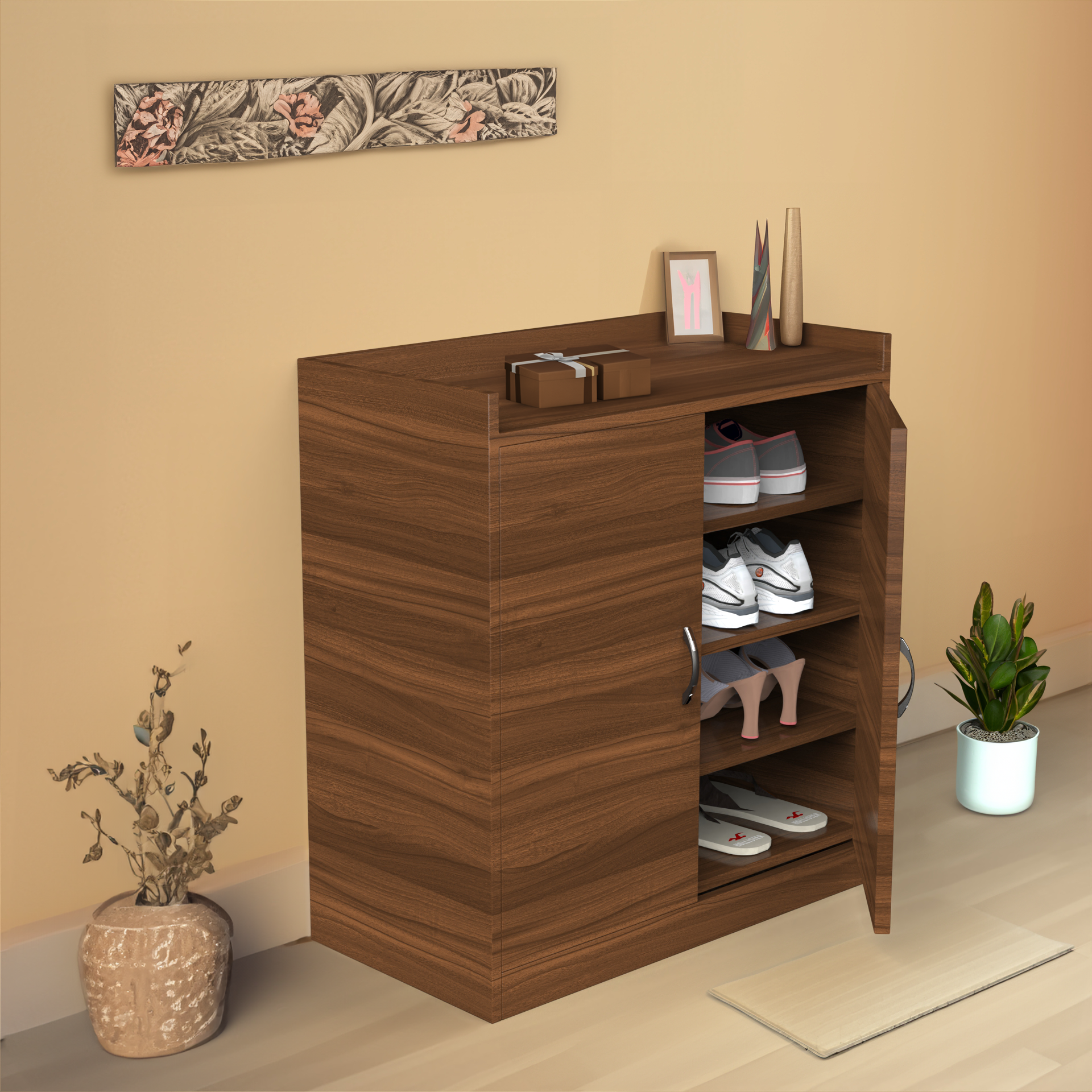 Dexter Wooden Shoe Cabinet - Classic Walnut - Neehv Home