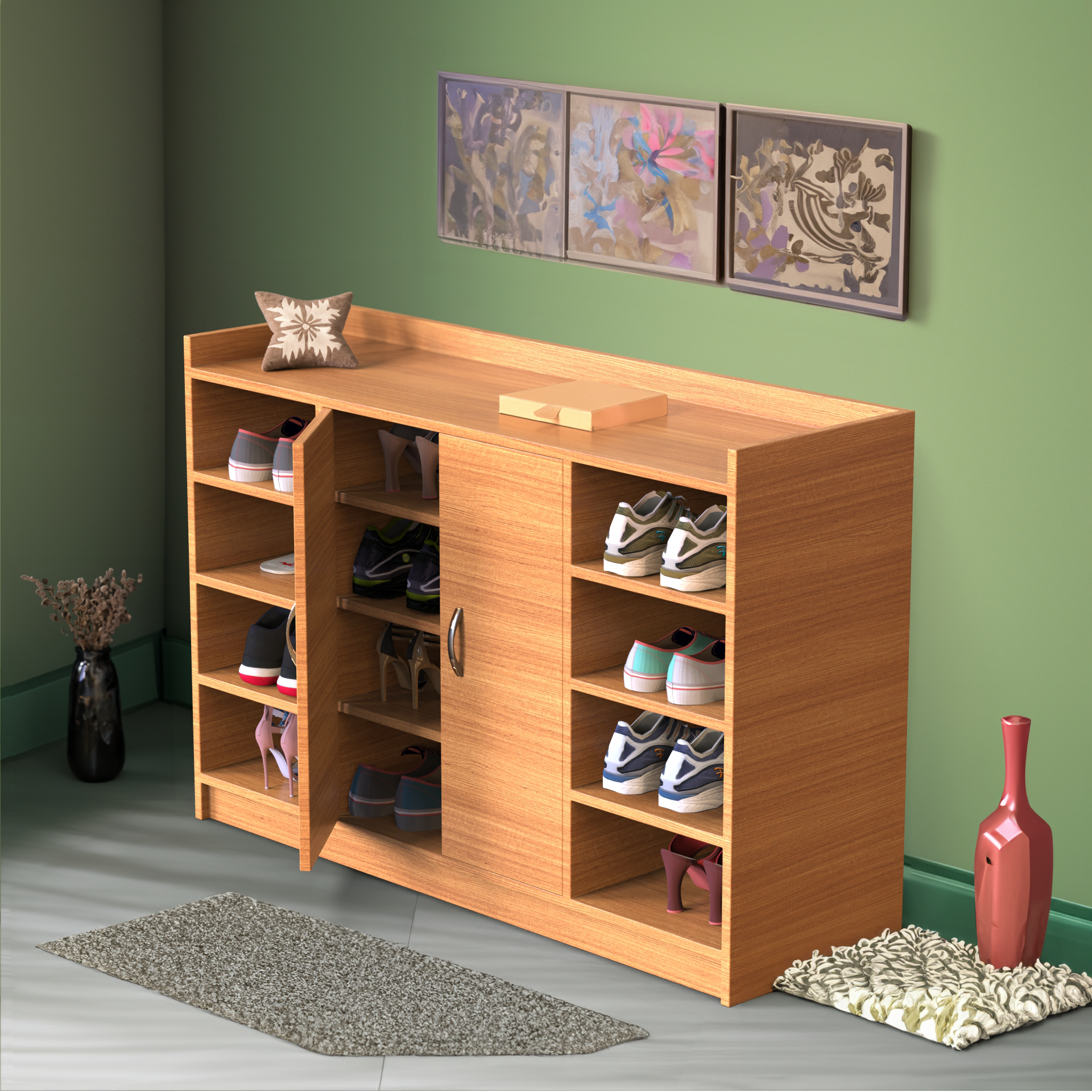 L Type Shoe Rack Design Bolt L-Shaped Shoe Rack - Classic Walnut | Neehv Home Furniture