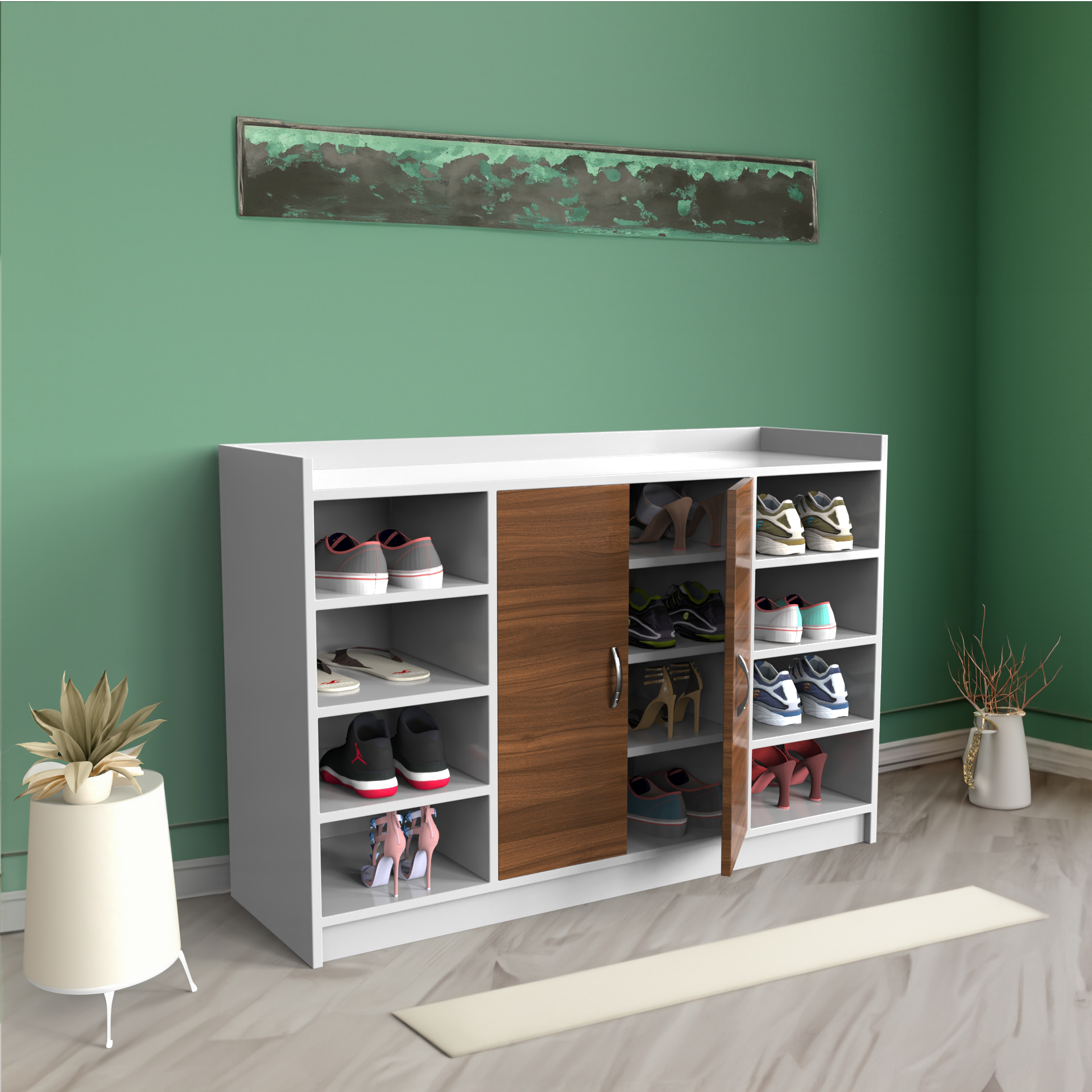 Casper Shoe Cabinet - Classic Walnut and Frosty white - Neehv Home