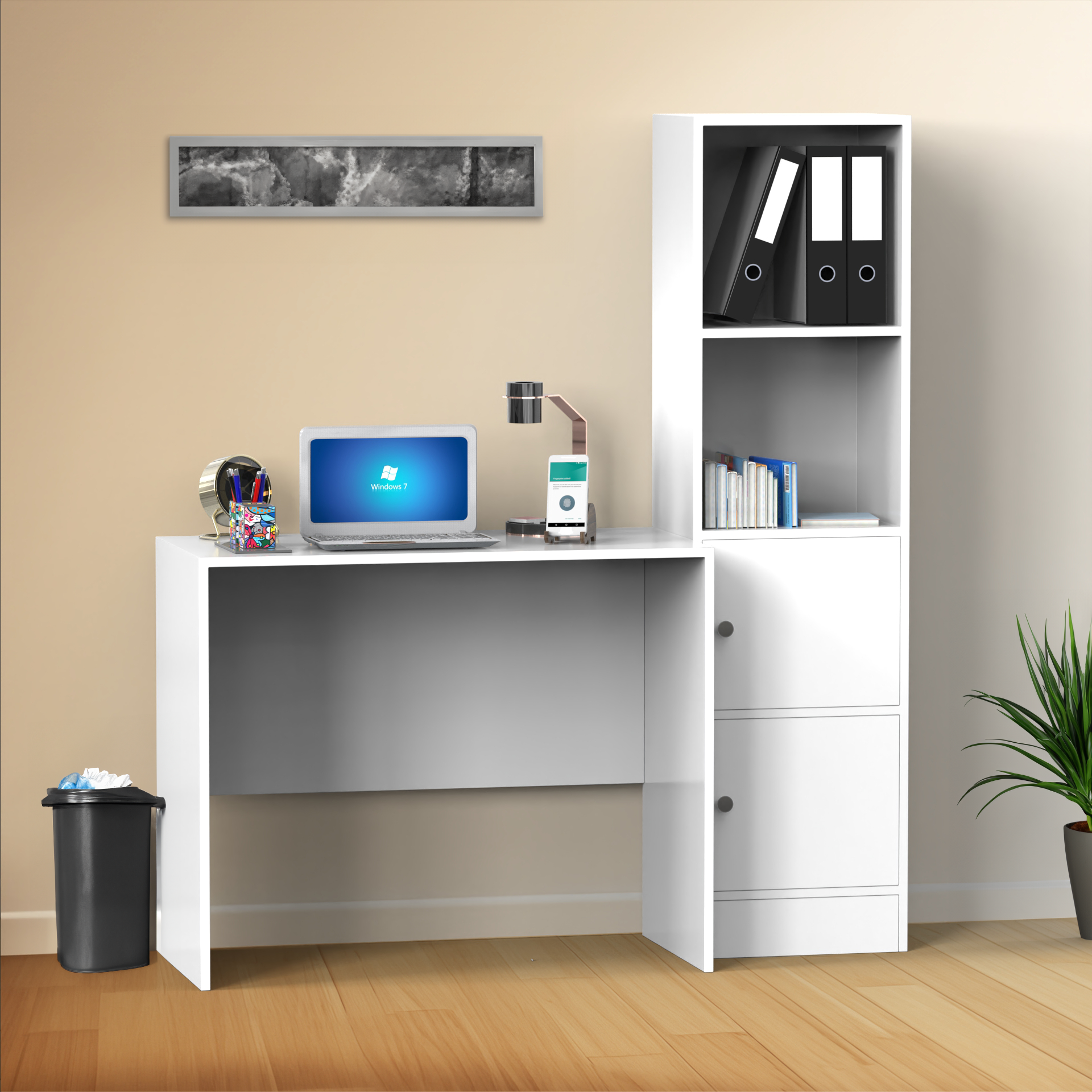 Carter Study Table with Bookshelf (Grande) - Frosty White | Neehv Home ...