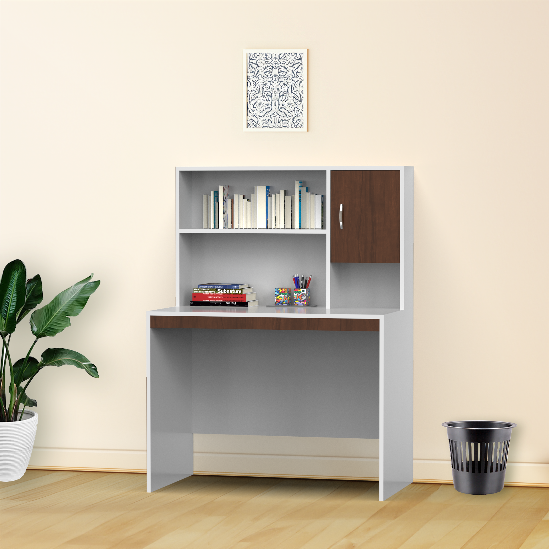 Study Table Wncc Nector Study Table with Storage - Brazilian Walnut and Frosty White ...