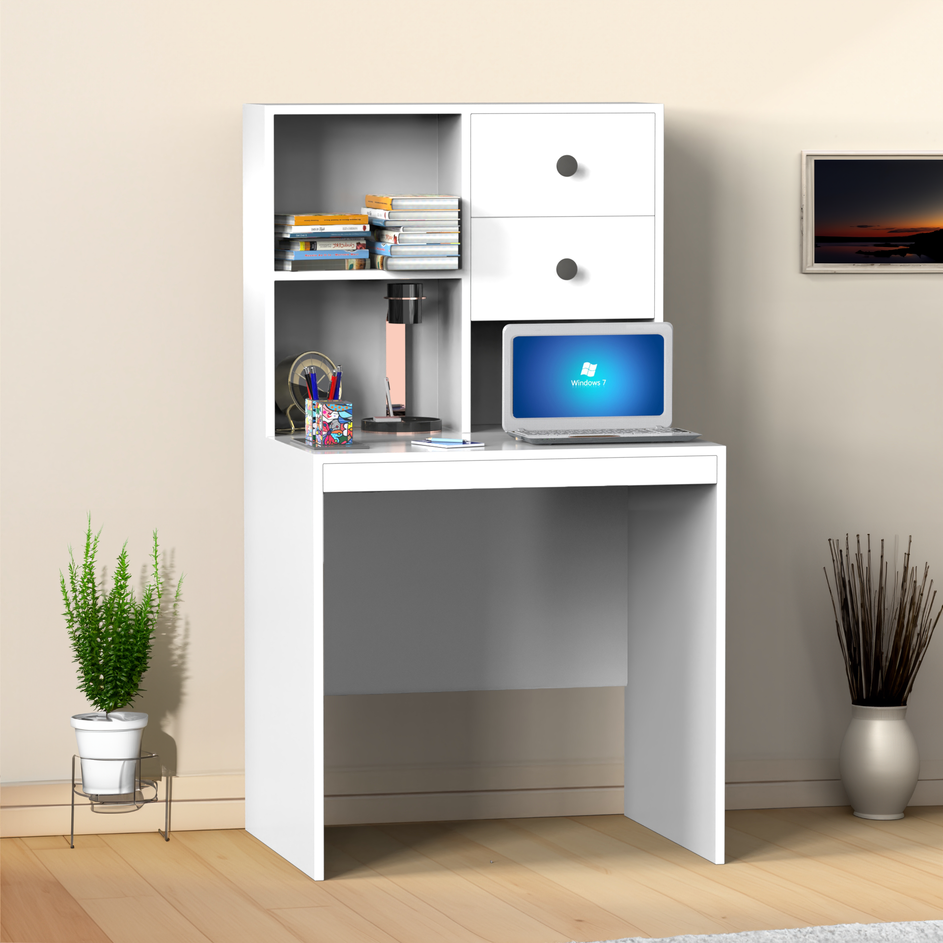 Allen StudyTable with Storage - Frosty White - Neehv Home