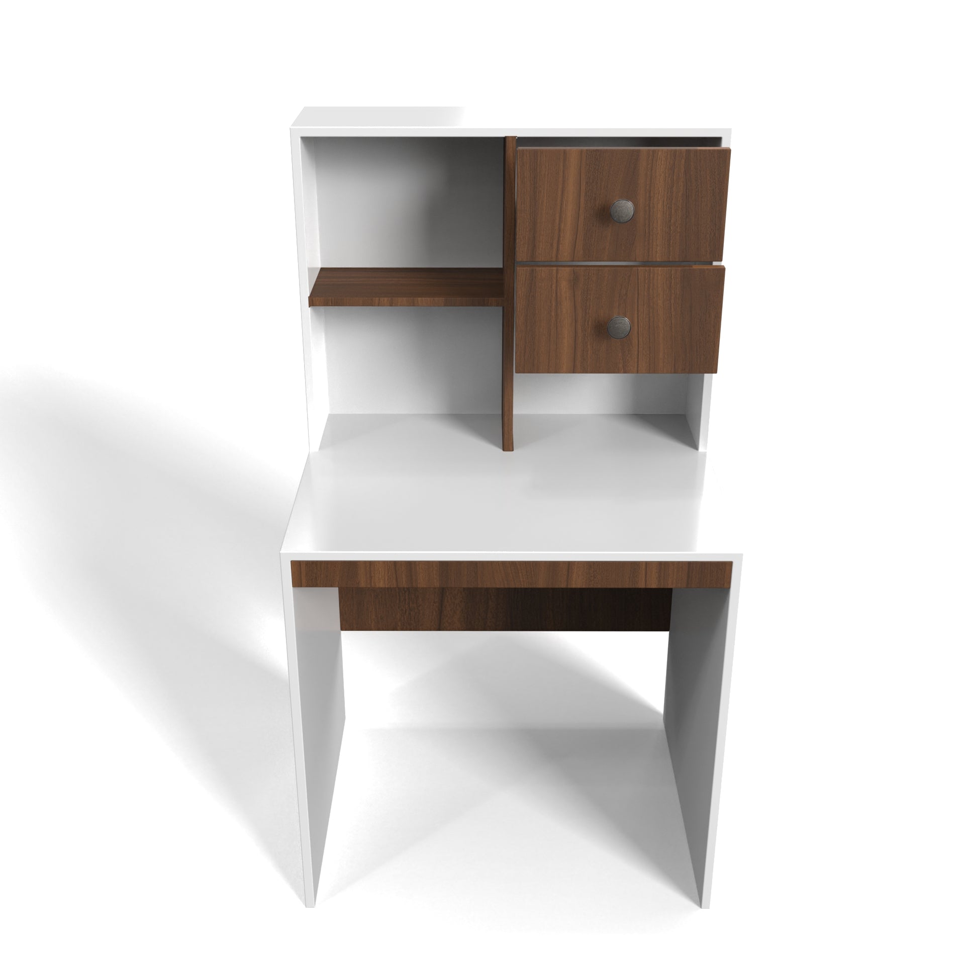 Allen StudyTable with Storage - Brazilian Walnut and Frosty White - Neehv Home