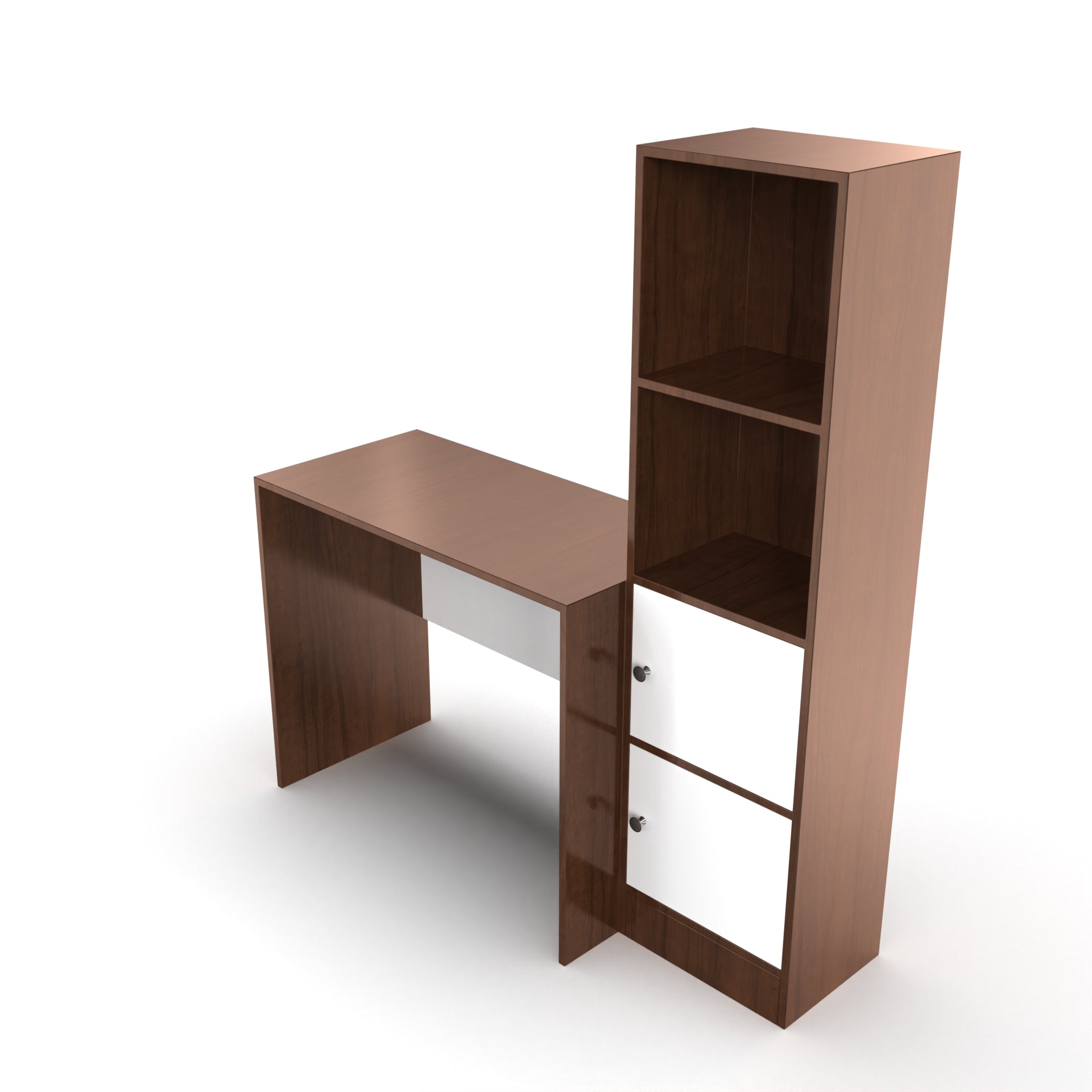 Carter Study Table with Bookshelf (Grande) - Brazilian Walnut and Frosty White - Neehv Home