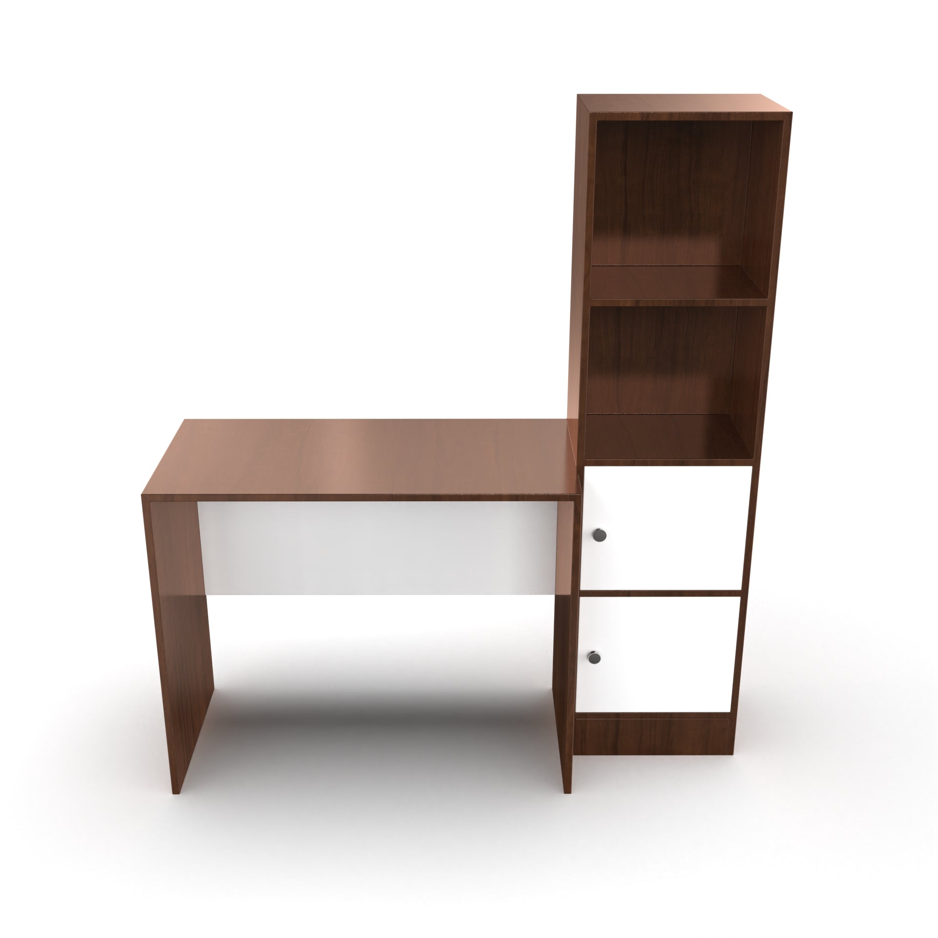 Carter Study Table with Bookshelf (Grande) - Brazilian Walnut and Frosty White - Neehv Home