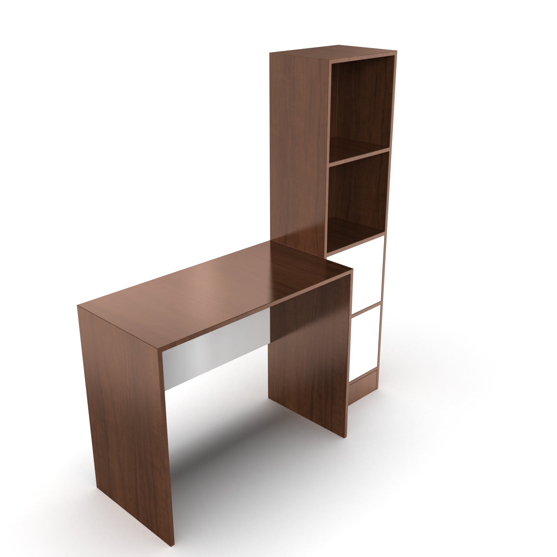 Carter Study Table with Bookshelf (Grande) - Brazilian Walnut and Frosty White - Neehv Home