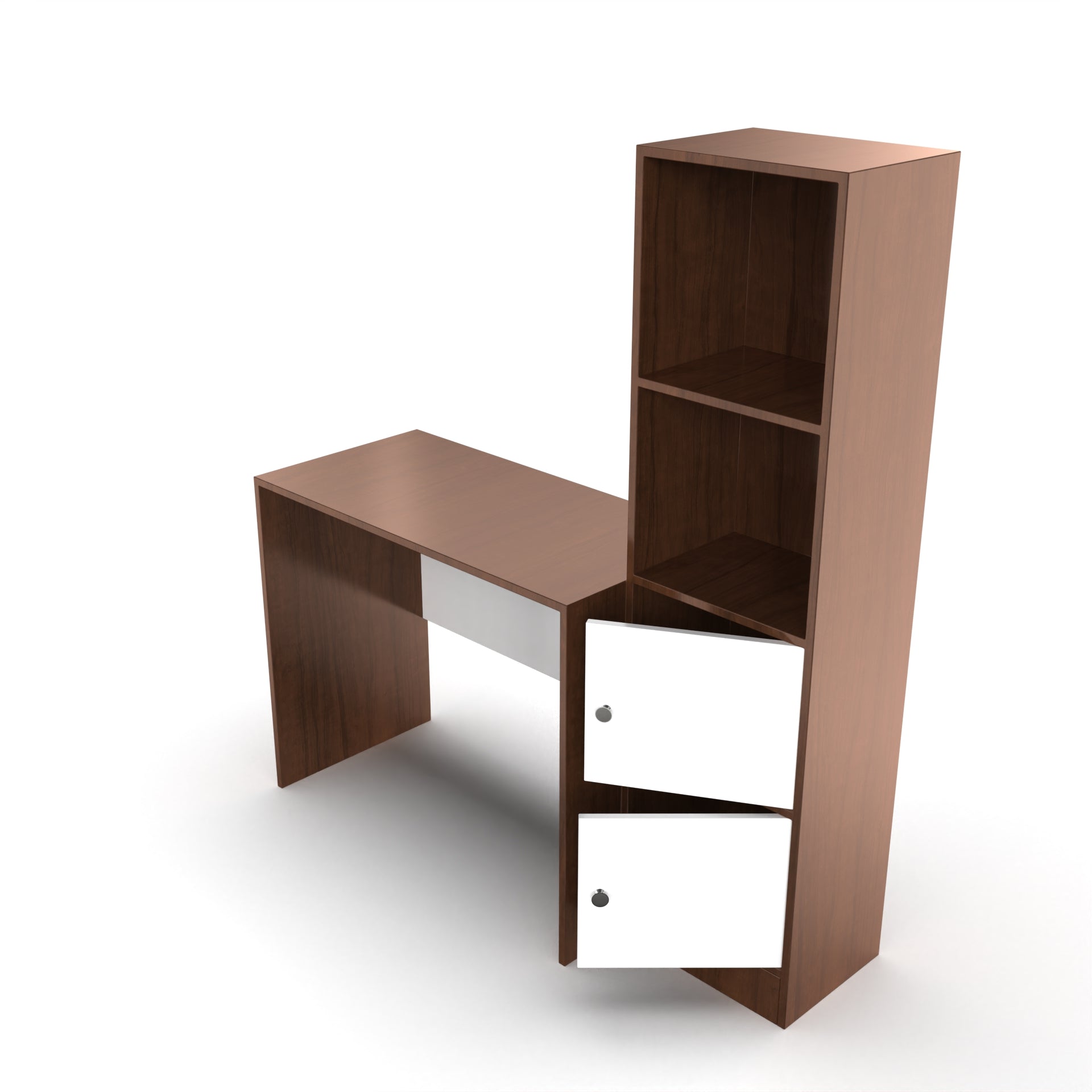 Carter Study Table with Bookshelf (Grande) - Brazilian Walnut and Frosty White - Neehv Home