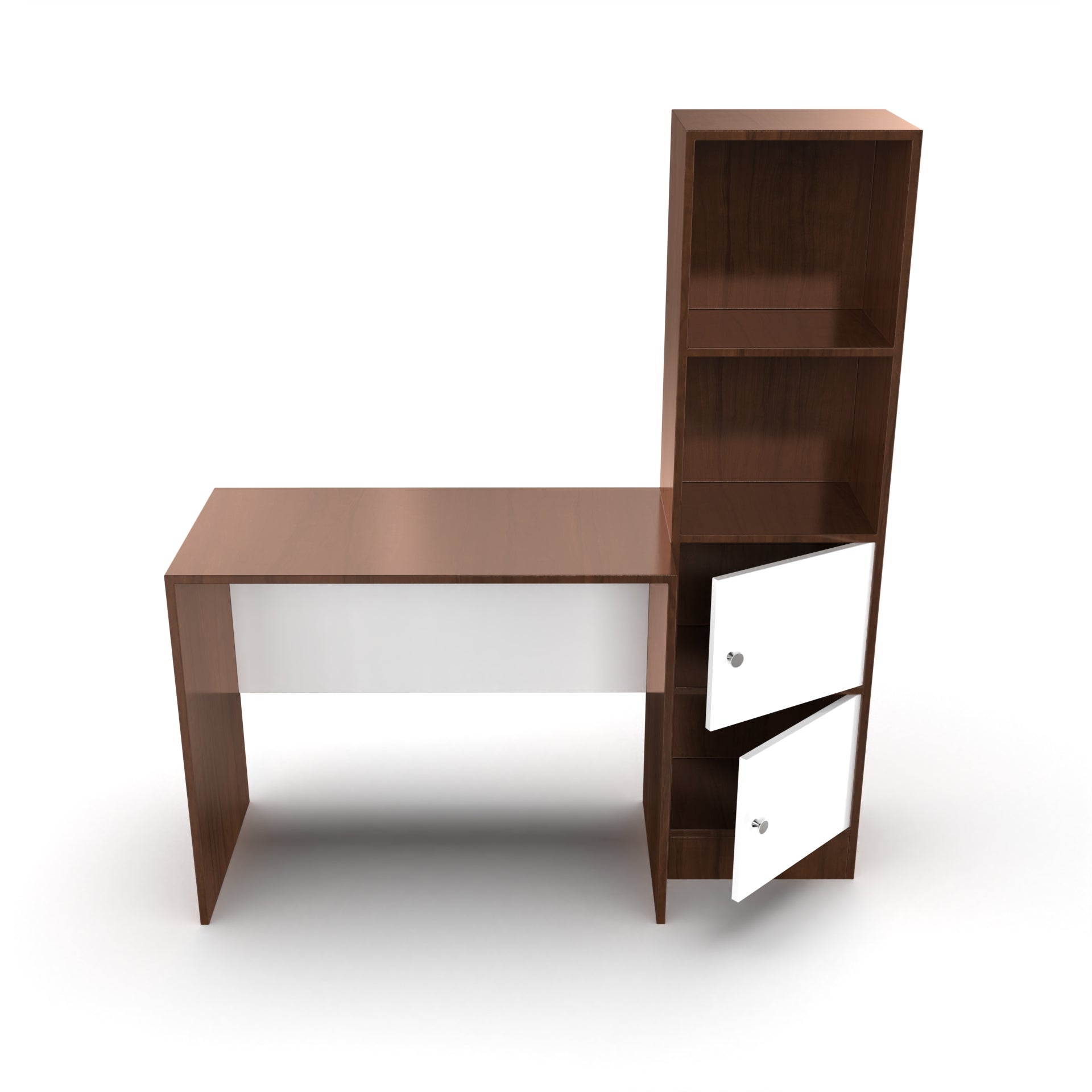 Carter Study Table with Bookshelf (Grande) - Brazilian Walnut and Frosty White - Neehv Home