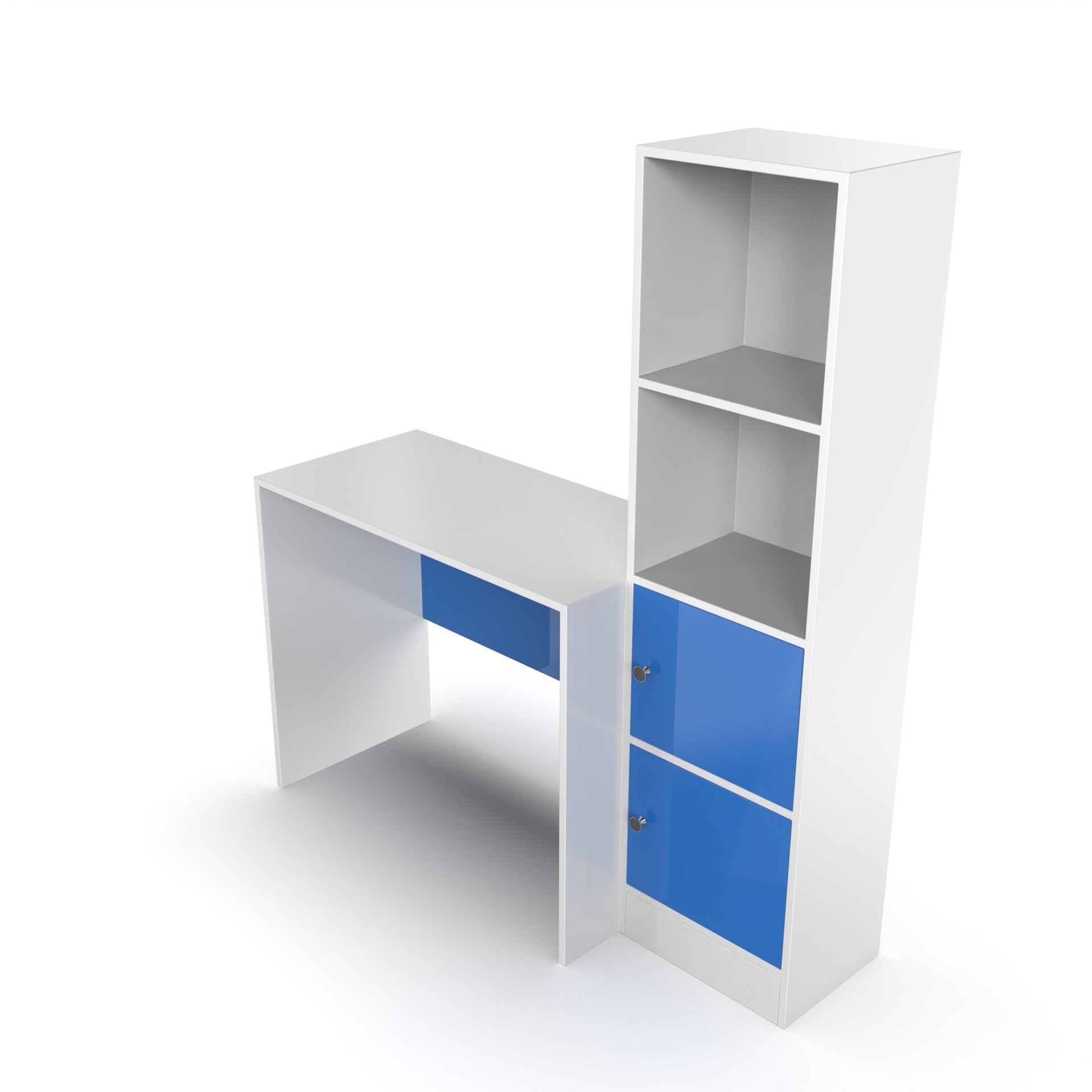 Carter Study Table with Bookshelf (Grande) - HongKong Blue and Frosty White - Neehv Home