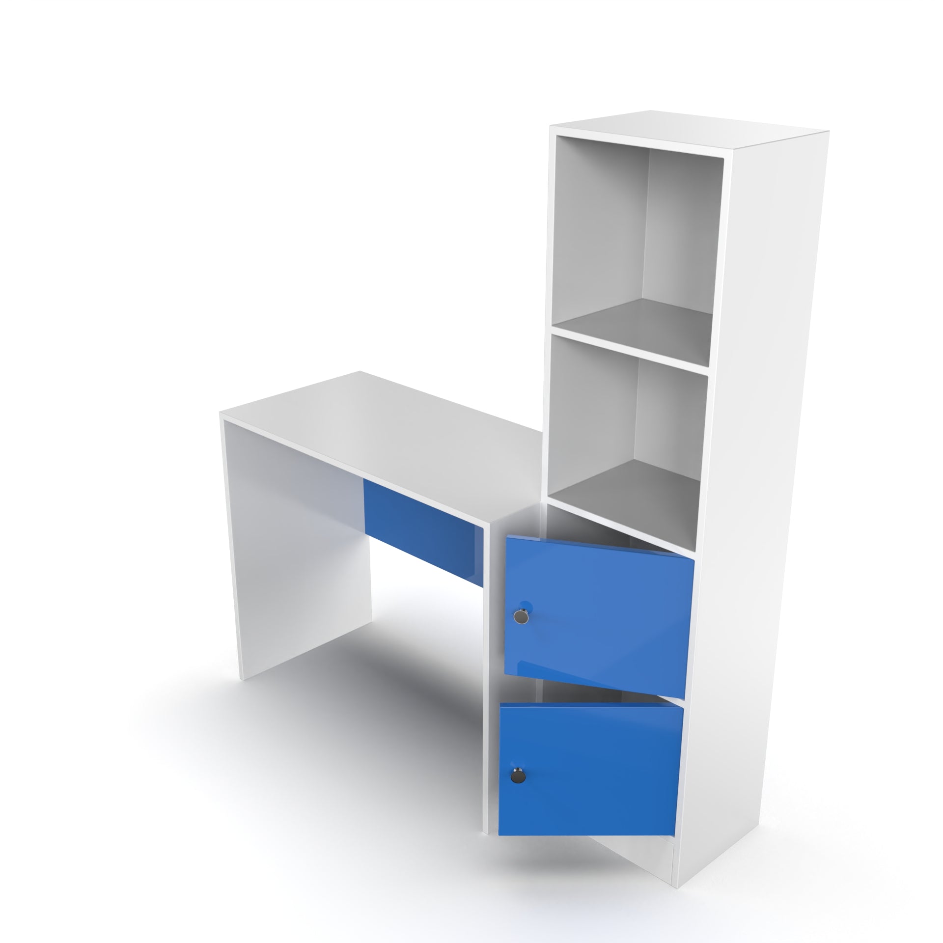 Carter Study Table with Bookshelf (Grande) - HongKong Blue and Frosty White - Neehv Home