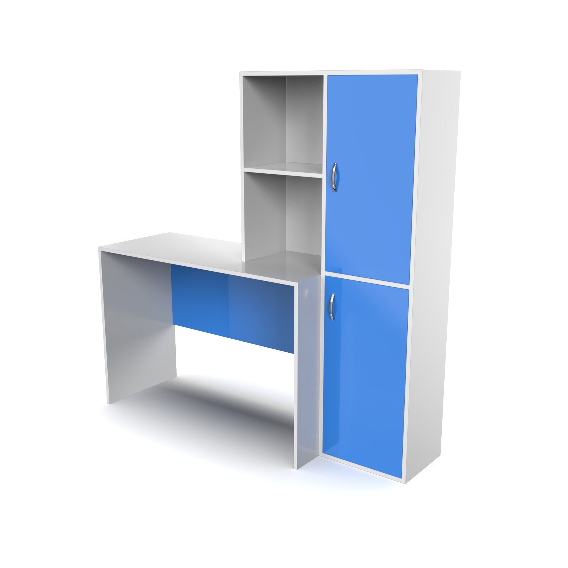 The Darwin Desk with Open Shelves and Cabinets - HongKong Blue and Frosty White - Neehv Home