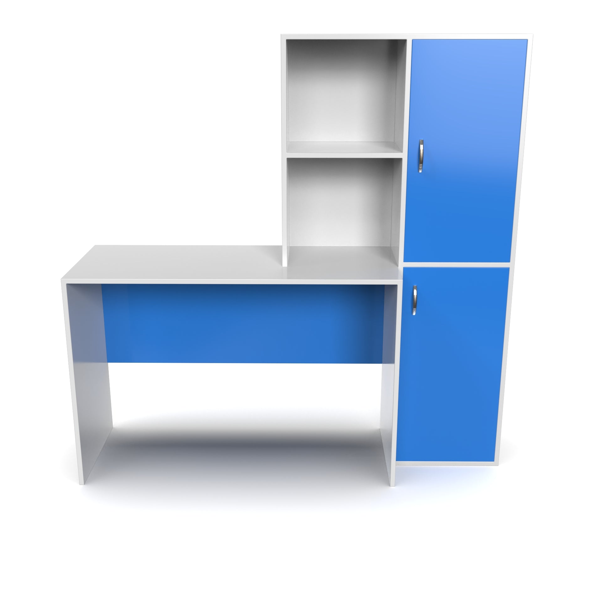 The Darwin Desk with Open Shelves and Cabinets - HongKong Blue and Frosty White - Neehv Home