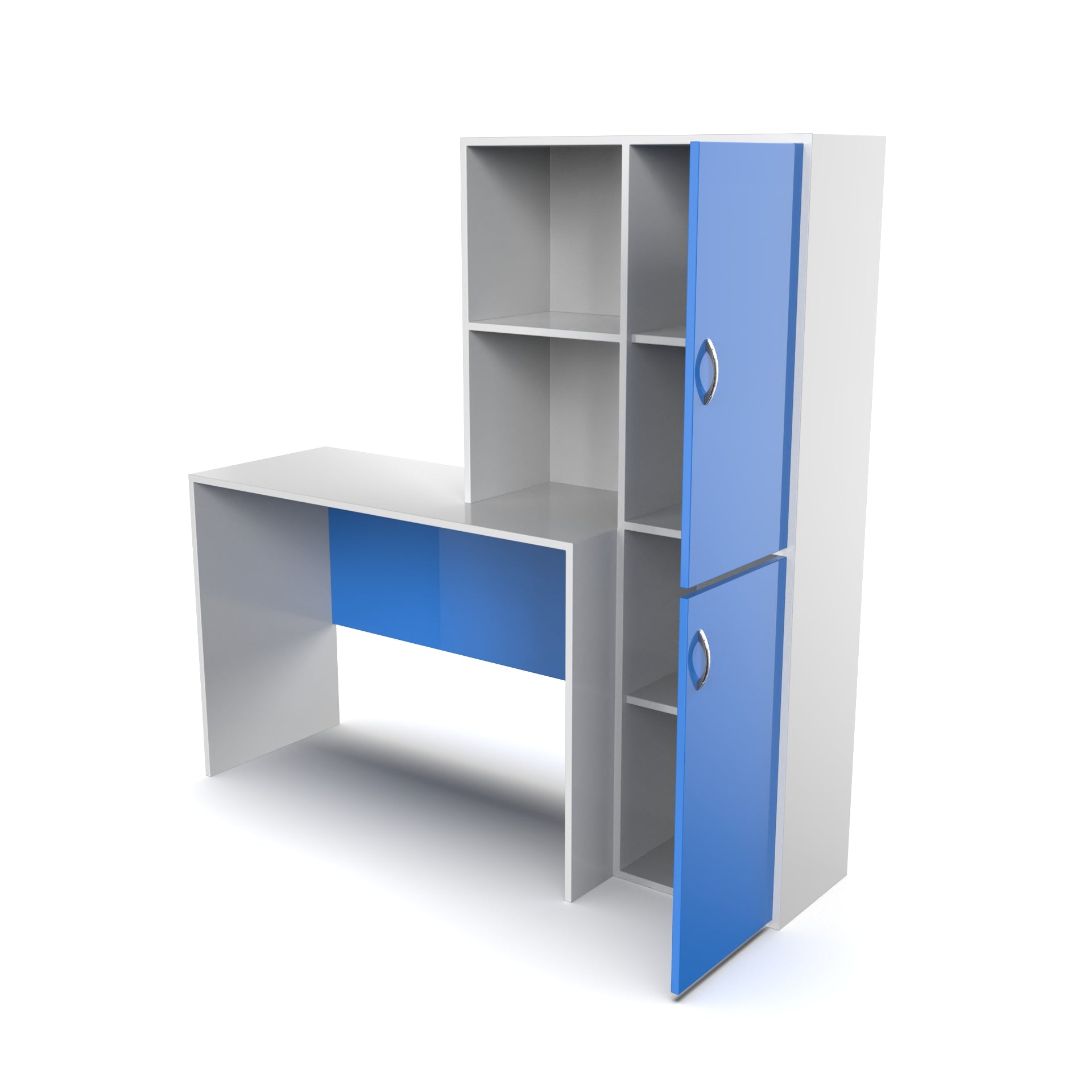 The Darwin Desk with Open Shelves and Cabinets - HongKong Blue and Frosty White - Neehv Home