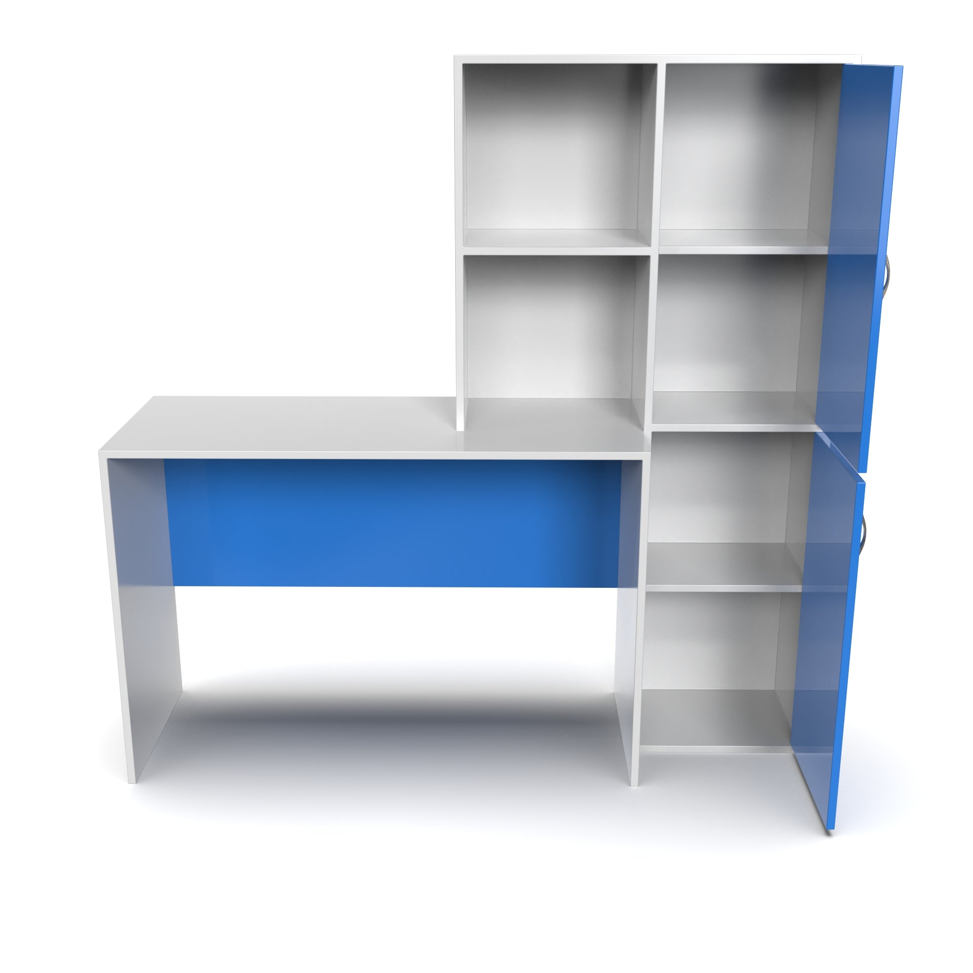 The Darwin Desk with Open Shelves and Cabinets - HongKong Blue and Frosty White - Neehv Home