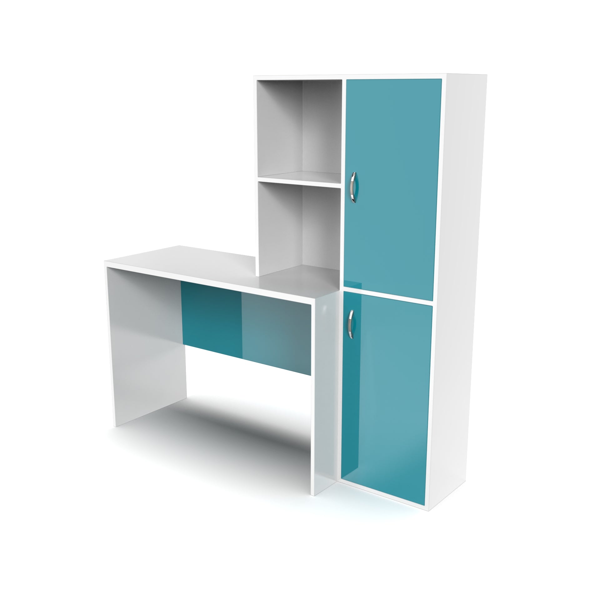 The Darwin Desk with Open Shelves and Cabinets - Caribe and Frosty White - Neehv Home