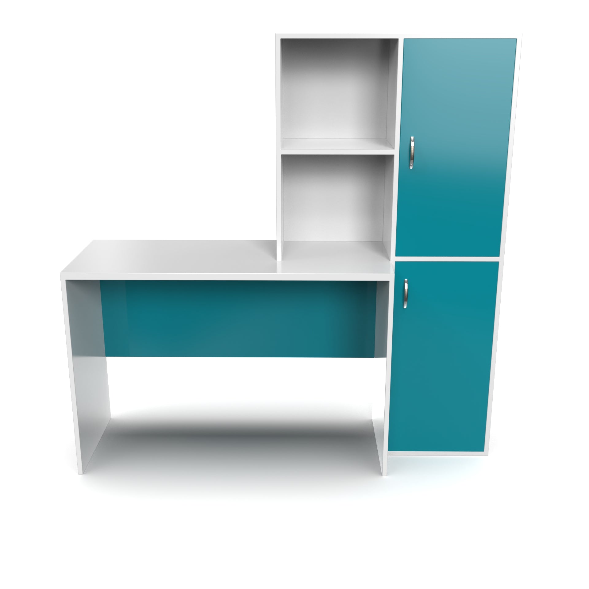 The Darwin Desk with Open Shelves and Cabinets - Caribe and Frosty White - Neehv Home