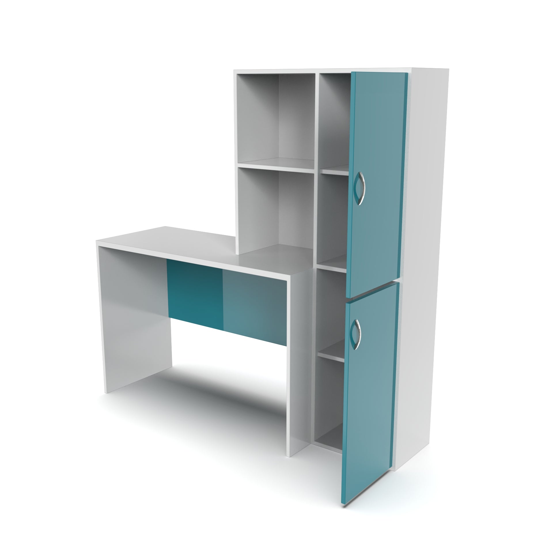 The Darwin Desk with Open Shelves and Cabinets - Caribe and Frosty White - Neehv Home