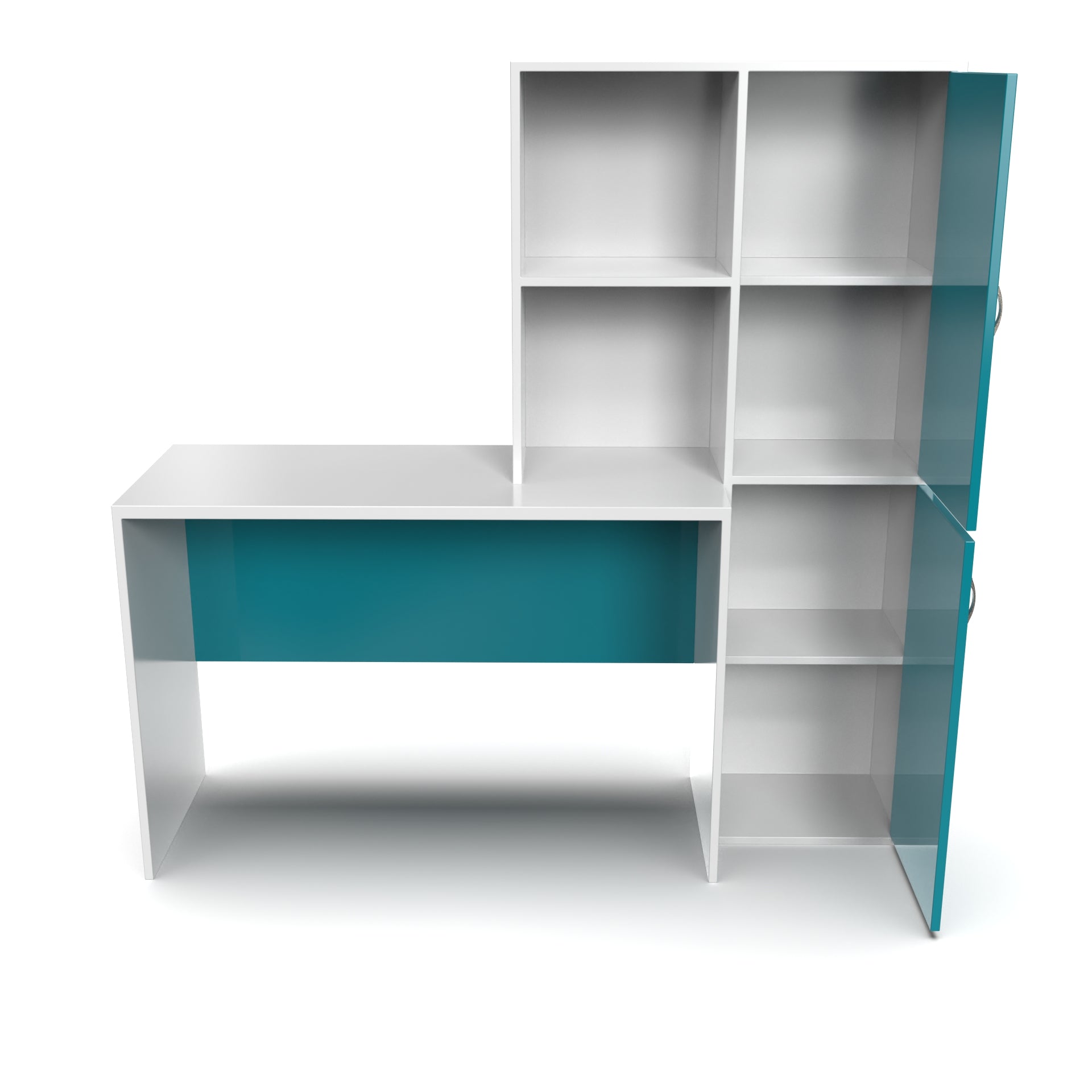 The Darwin Desk with Open Shelves and Cabinets - Caribe and Frosty White - Neehv Home