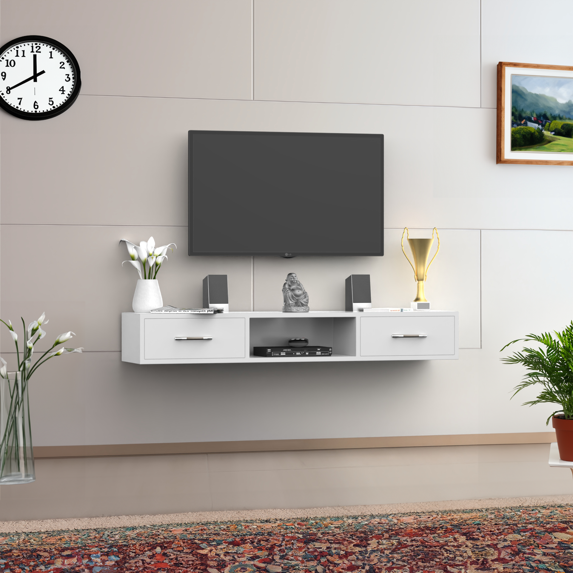 Jade TV Unit Wall-Mounted - Frosty White - Neehv Home