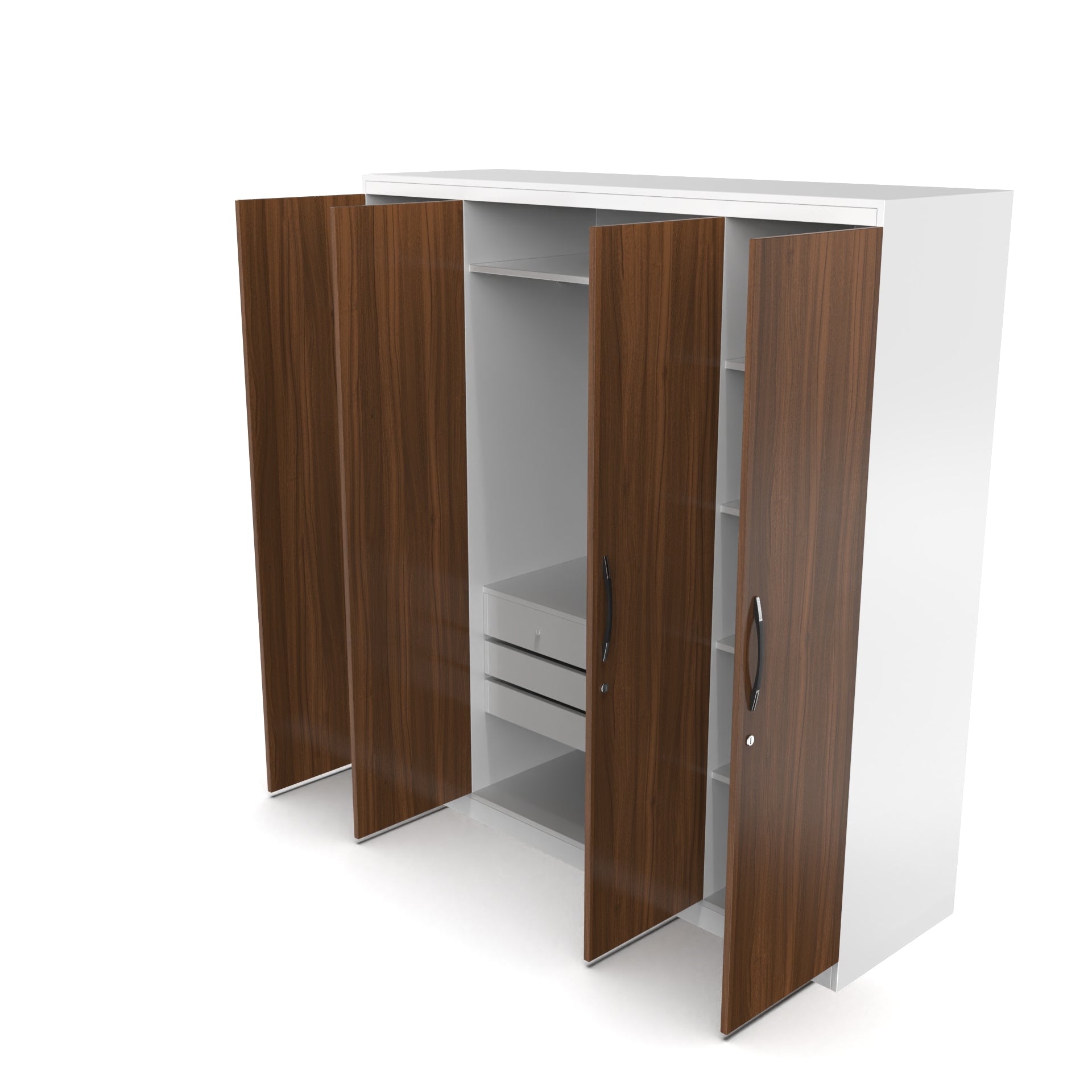 Granada 4 Door Wardrobe - Classic Walnut and Frosty white - Neehv Home