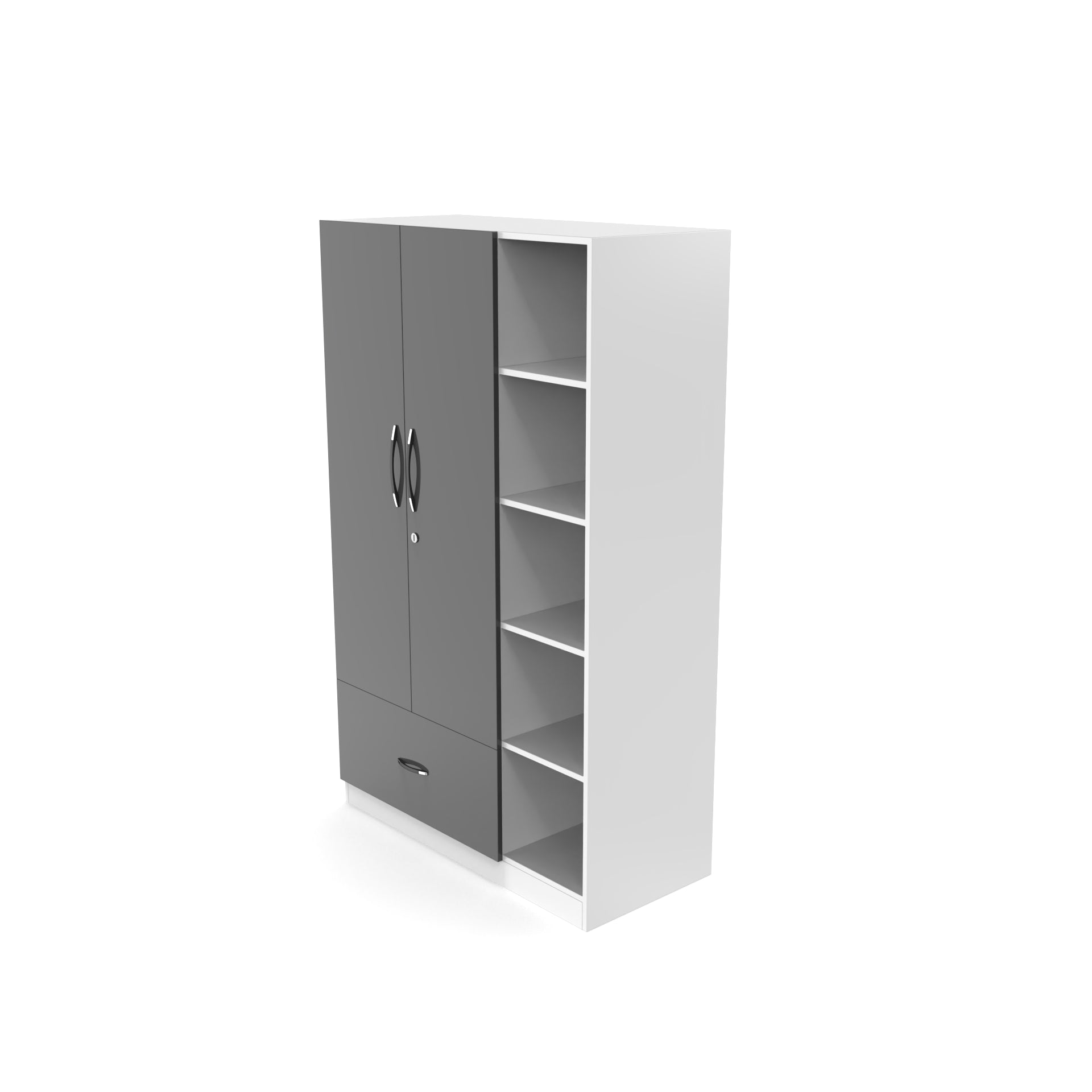 Eden Wardrobe cum Bookshelf - UV Slate grey and Frosty white - Neehv Home