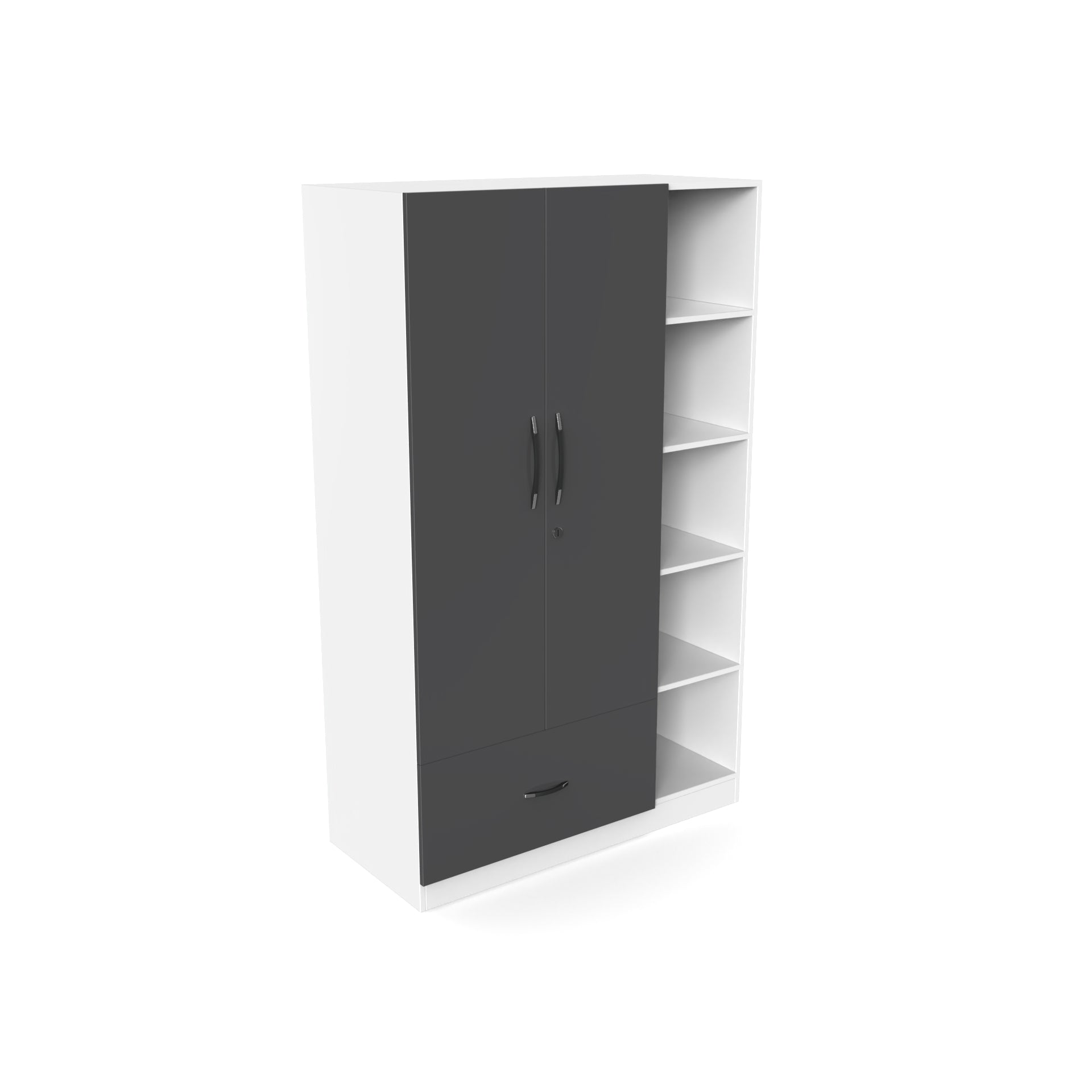 Eden Wardrobe cum Bookshelf - UV Slate grey and Frosty white - Neehv Home