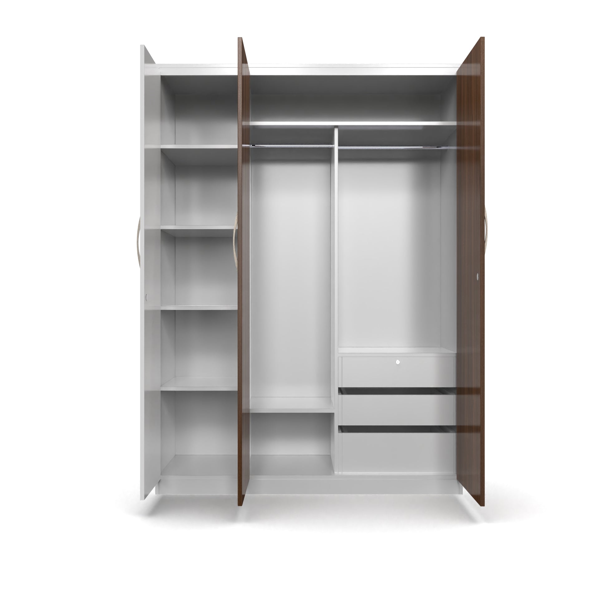 Elysium 3 Door Multi Utility Wardrobe - Classic Walnut and Frosty white - Neehv Home