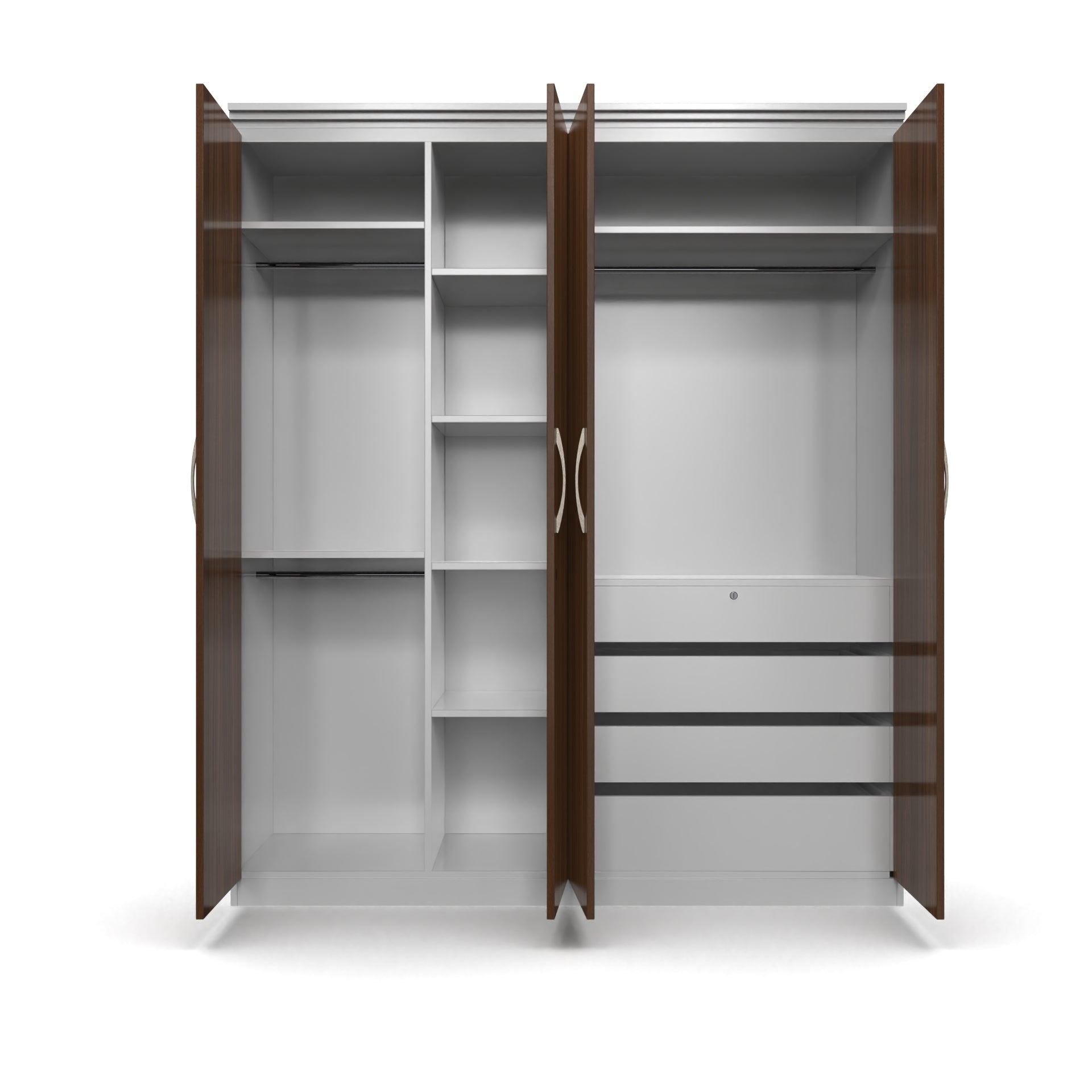 Oasis 4 Door Wardrobe - Classic Walnut and Frosty white - Neehv Home