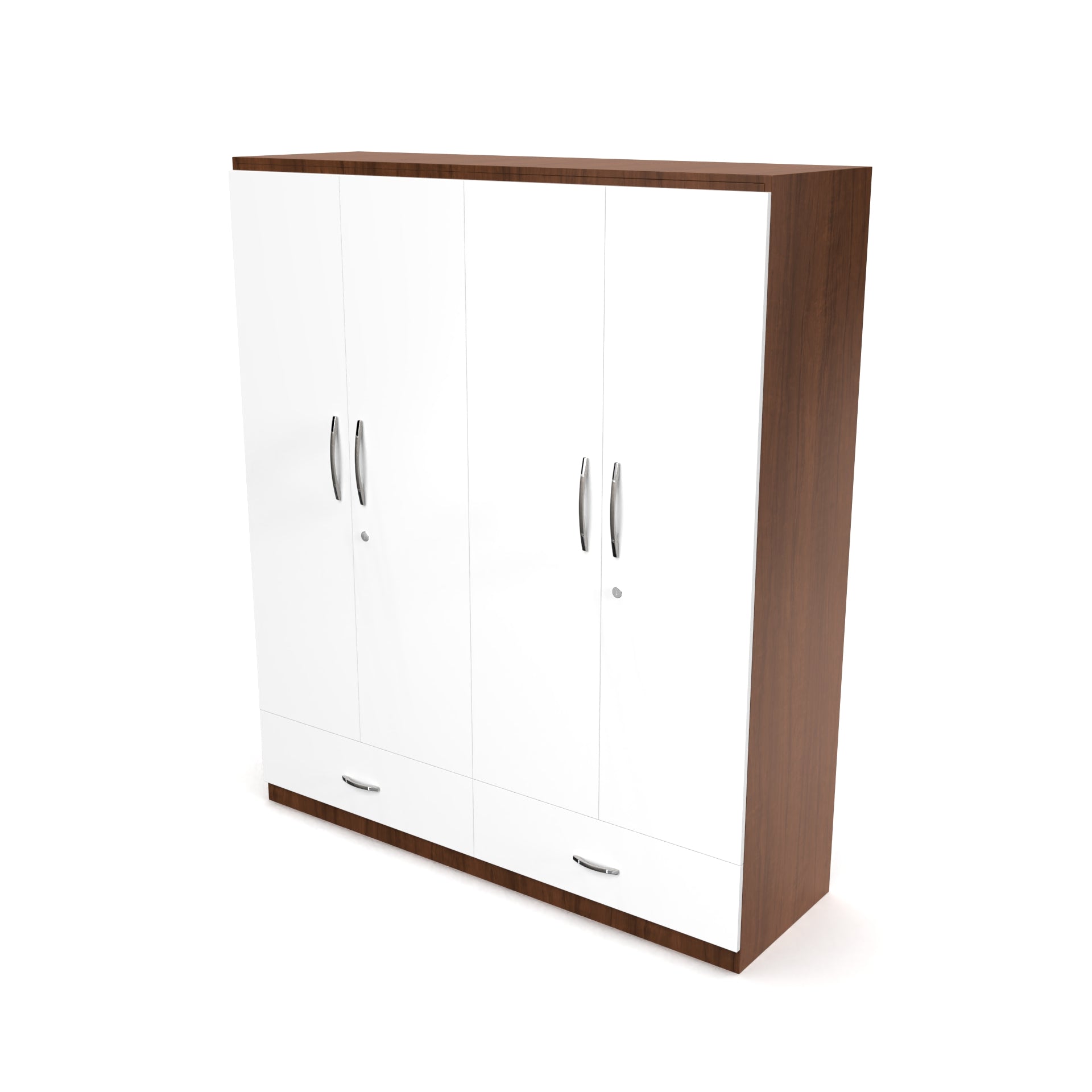 Astra 4 Door Wardrobe With Drawers - Brazilian walnut and Frosty white - Neehv Home