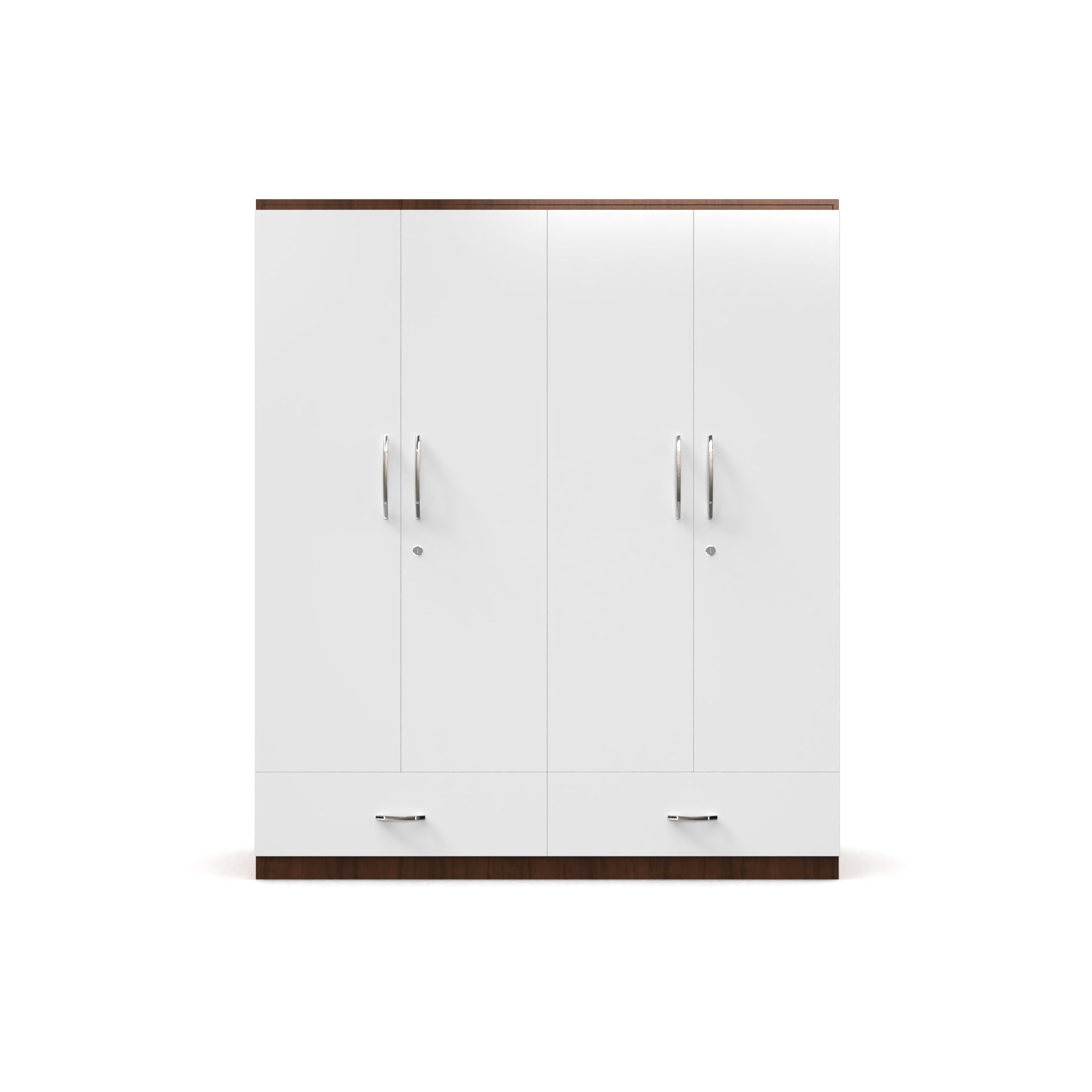 Astra 4 Door Wardrobe With Drawers - Brazilian walnut and Frosty white - Neehv Home