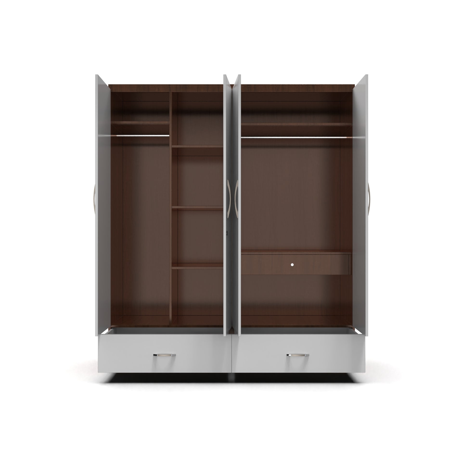 Astra 4 Door Wardrobe With Drawers - Brazilian walnut and Frosty white - Neehv Home