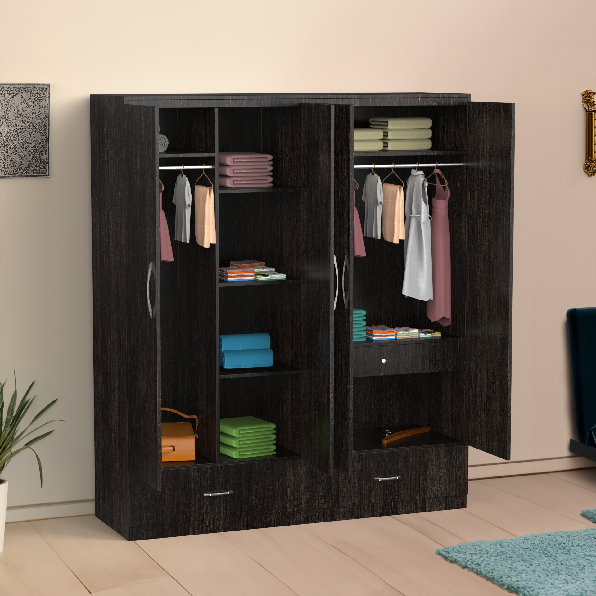 Astra 4 Door Wardrobe With Drawers - Wenge - Neehv Home