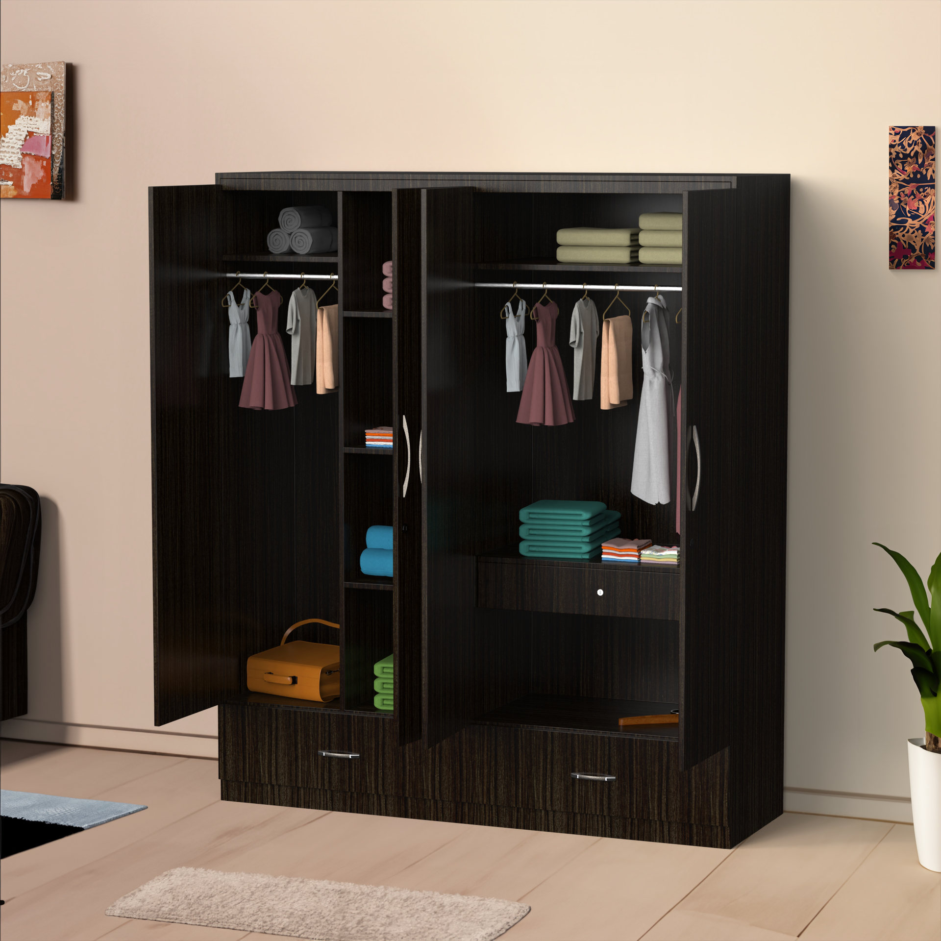 Astra 4 Door Wardrobe With Drawers - Thai teak - Neehv Home