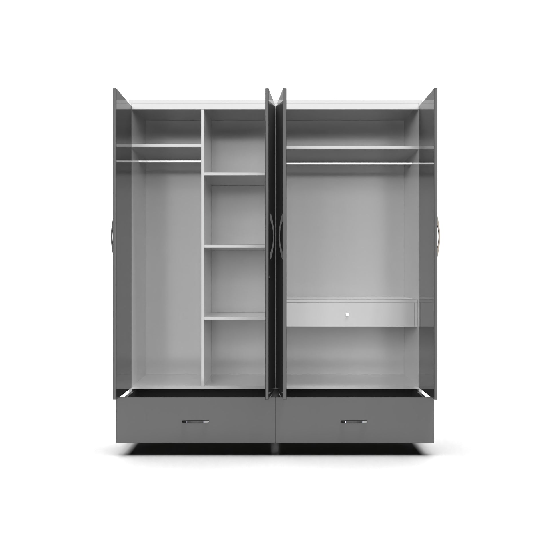 Astra 4 Door Wardrobe With Drawers - UV Slate grey and Frosty white - Neehv Home