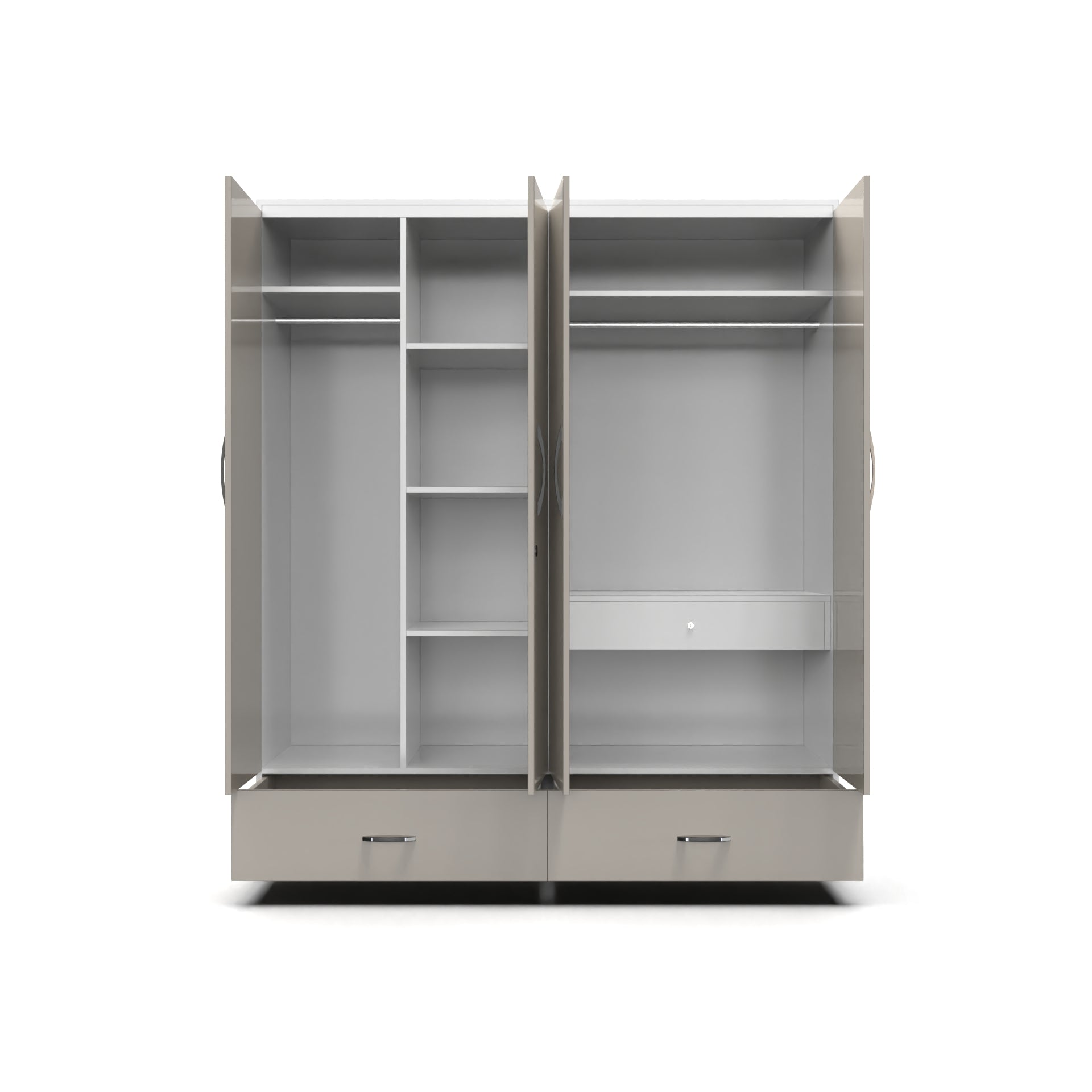 Astra 4 Door Wardrobe With Drawers - UV Pebble Beach and Frosty white - Neehv Home